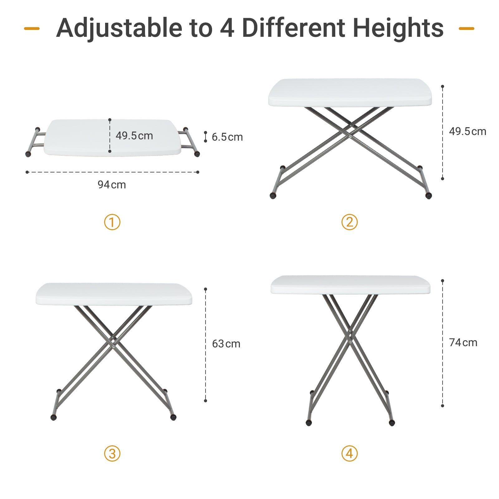 Mesa Plegable Ajustable (76 x 50 x 51/63/74cm)