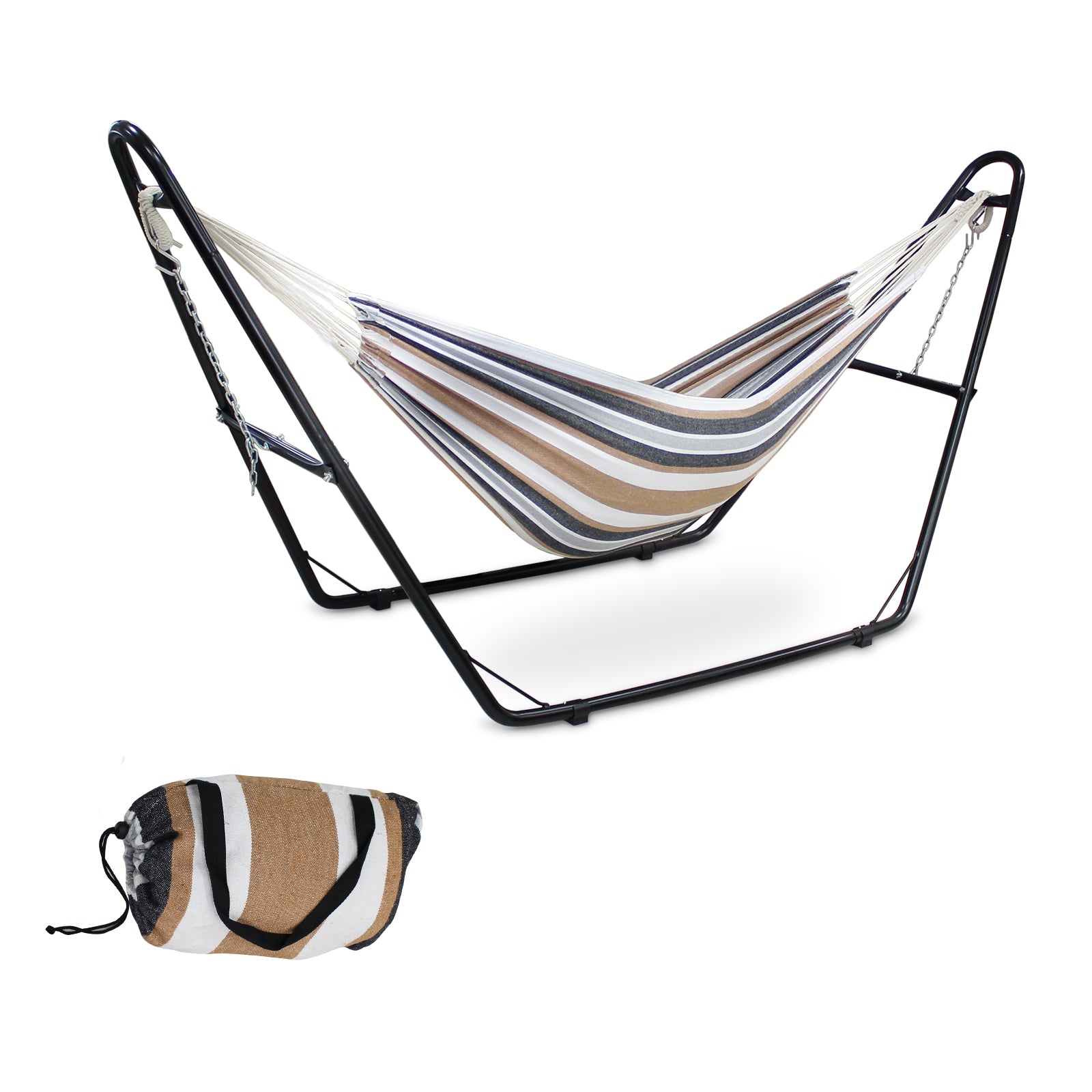 Standing-Hammock-Brown-2-Seater-Hammock-with-Stand-Adjustable-Height-Metal-Hammock-Support-Carrying-Bag-for-Indoor-Outdoor-Garden-Patio-Camping-Beach-Maximum-Load-200kg
