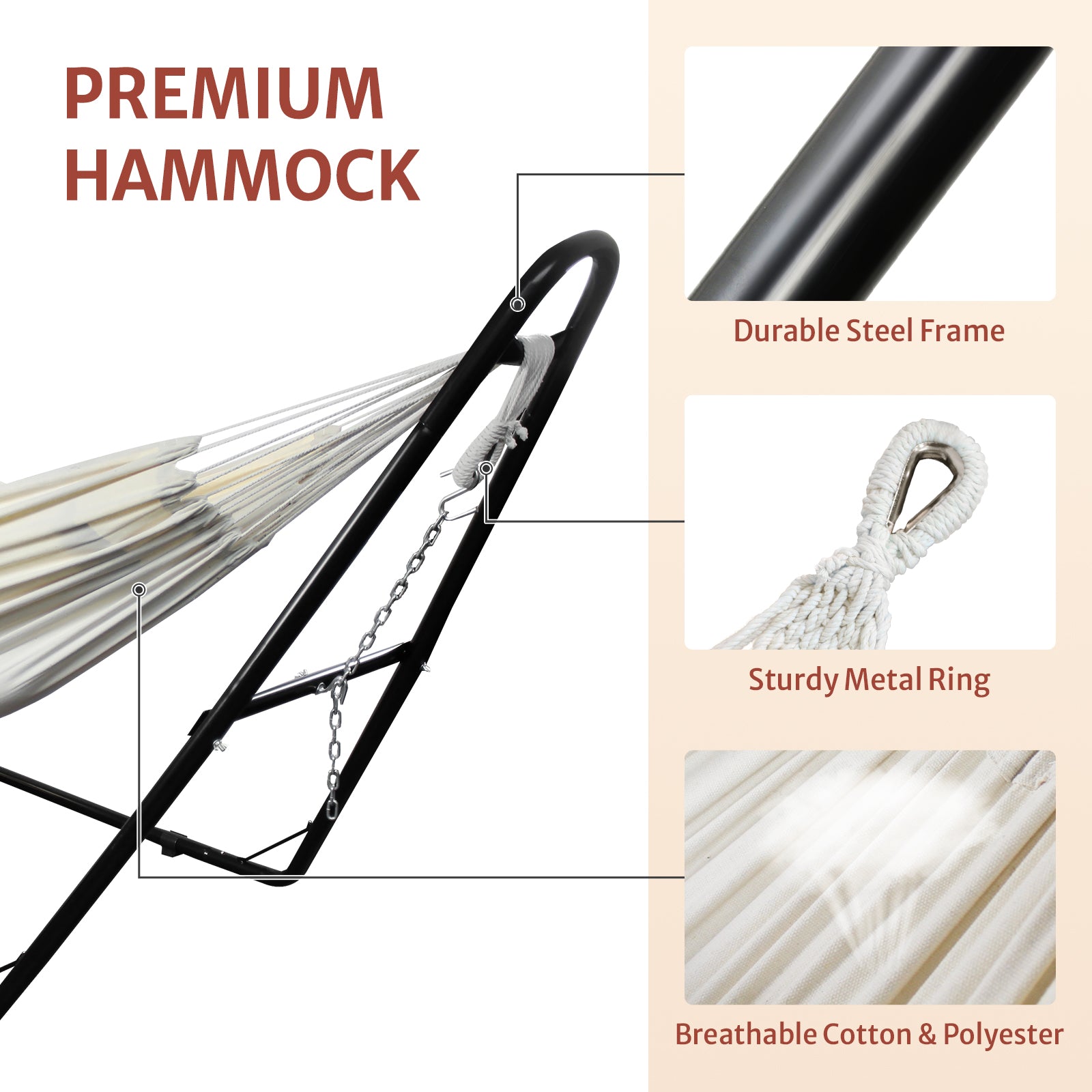 Todeco-Standing-Hammock-Hammock-with-Metal-Stand-Carry-Bag-Adjustable-Height-Hammock-Stand-for-Indoor-Outdoor-Garden-Patio-Camping-Beach-Maximum-Load-200kg-Brown