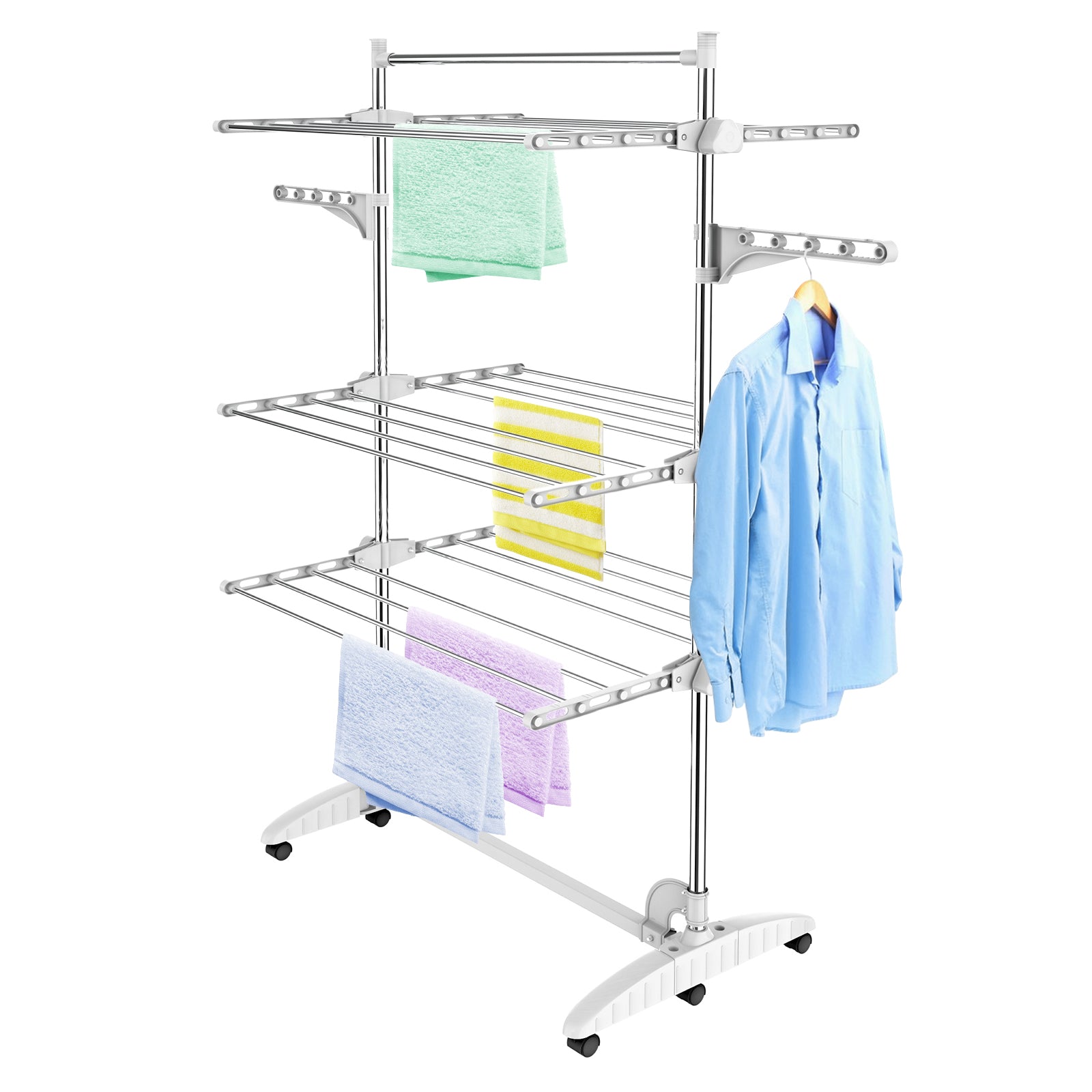 Clothes Drying Rack, 3 shelves (wings/top bar, White)