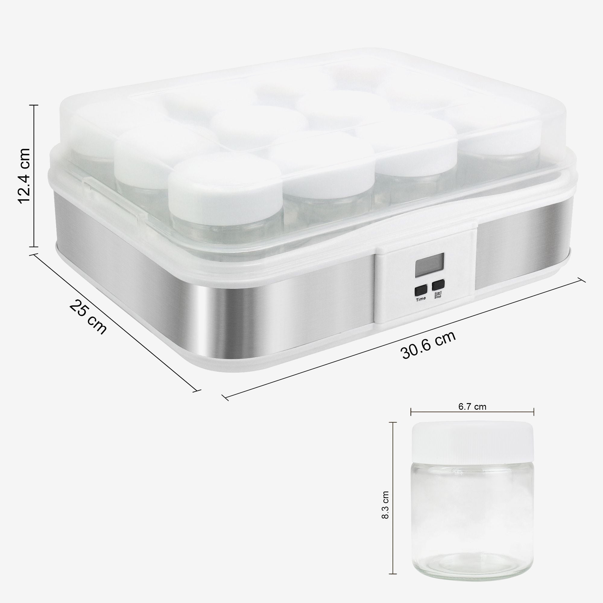 Leogreen-Yogurt-Maker-Machine-for-Natural-Yogurt-12-pots-with-timer-30-6-x-25-x-12-4-cm-White-Capacity-per-pot-0-21-L-Timer-setting-0-15-hours