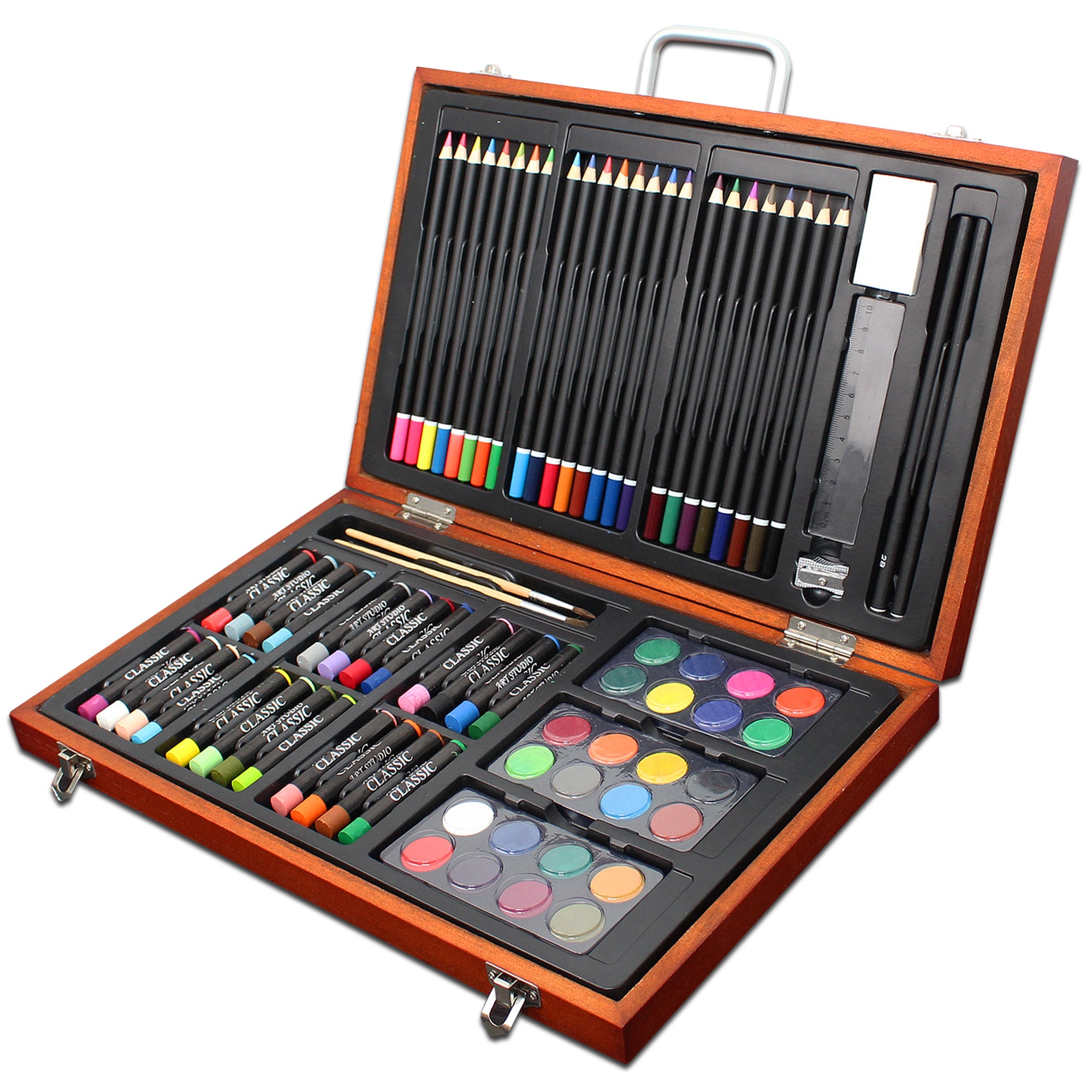 Leogreen-Kids-Deluxe-Art-kit-Art-and-Paint-Set79-pieces-of-art-and-paint-for-children-with-wooden-and-metal-box