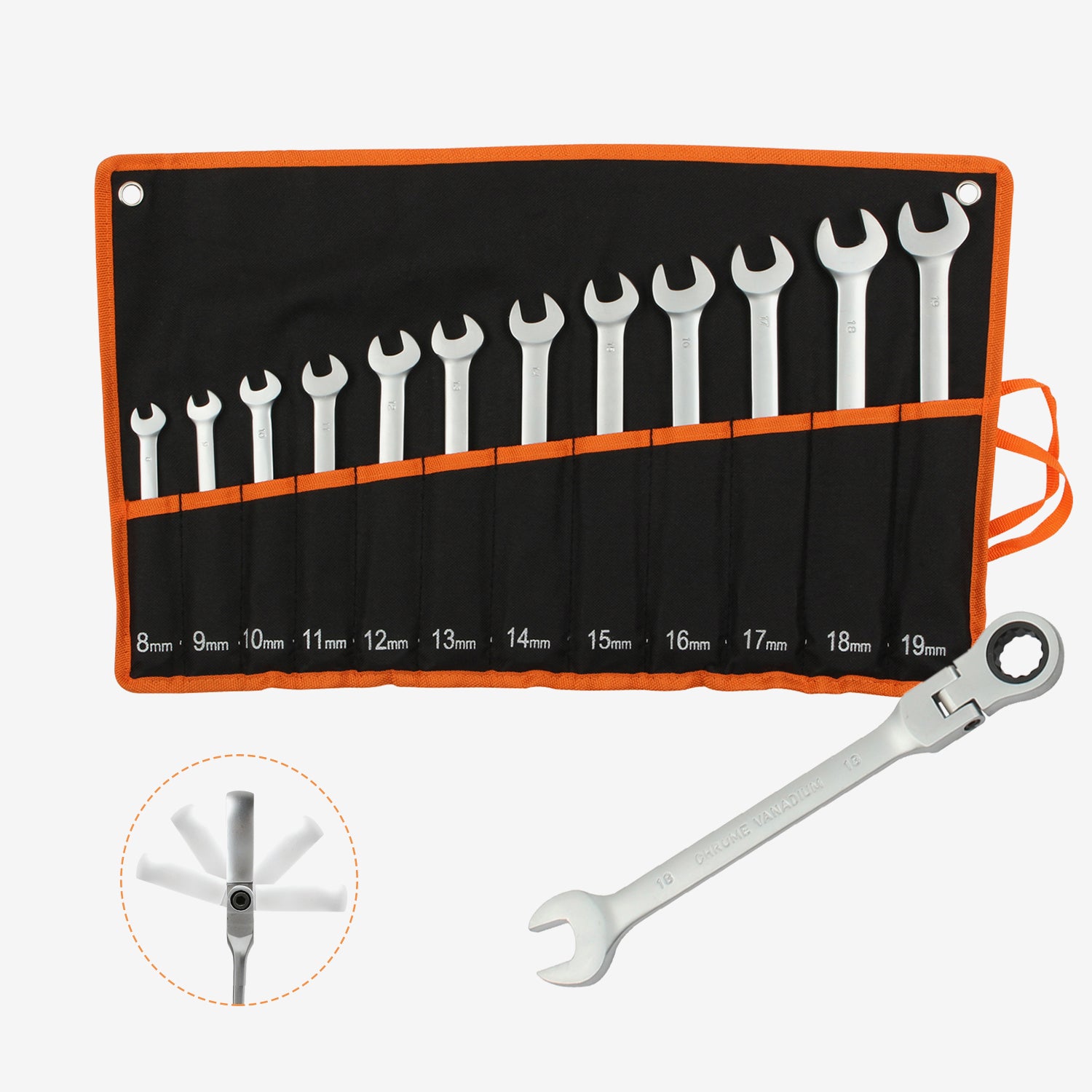 Todeco-Combination-Wrench-Set-with-Carry-Bag-12-Pieces-Ratchet-Spanners-Combination-Wrench-8-19-mm-Metric-Wrench-Set