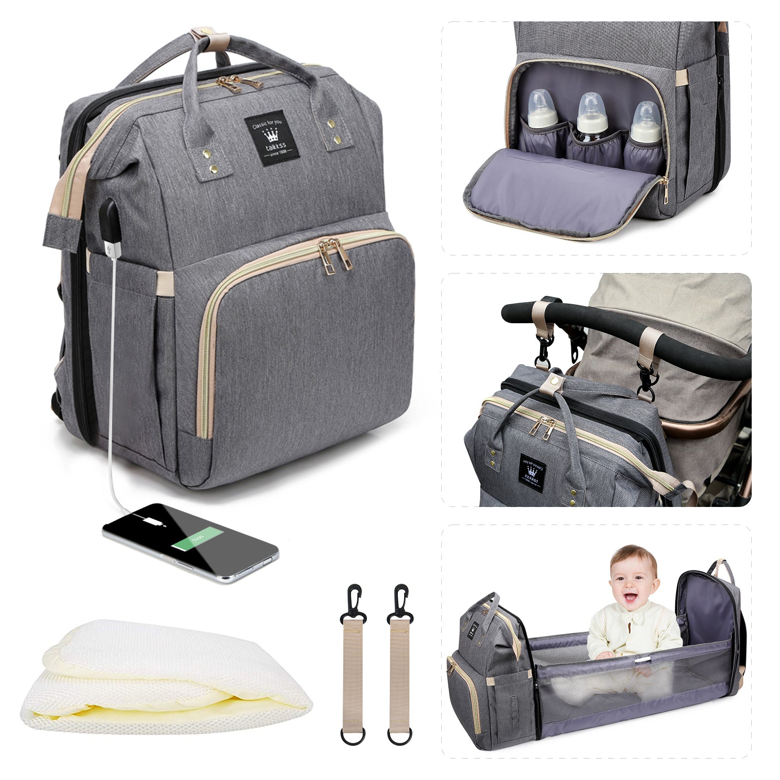 Leogreen-Diaper-Bag-Backpack-Multifunctional-Waterproof-Travel-Backpack-Large-Capacity-Baby-Diaper-Bag-with-Multiple-Pockets-Gray