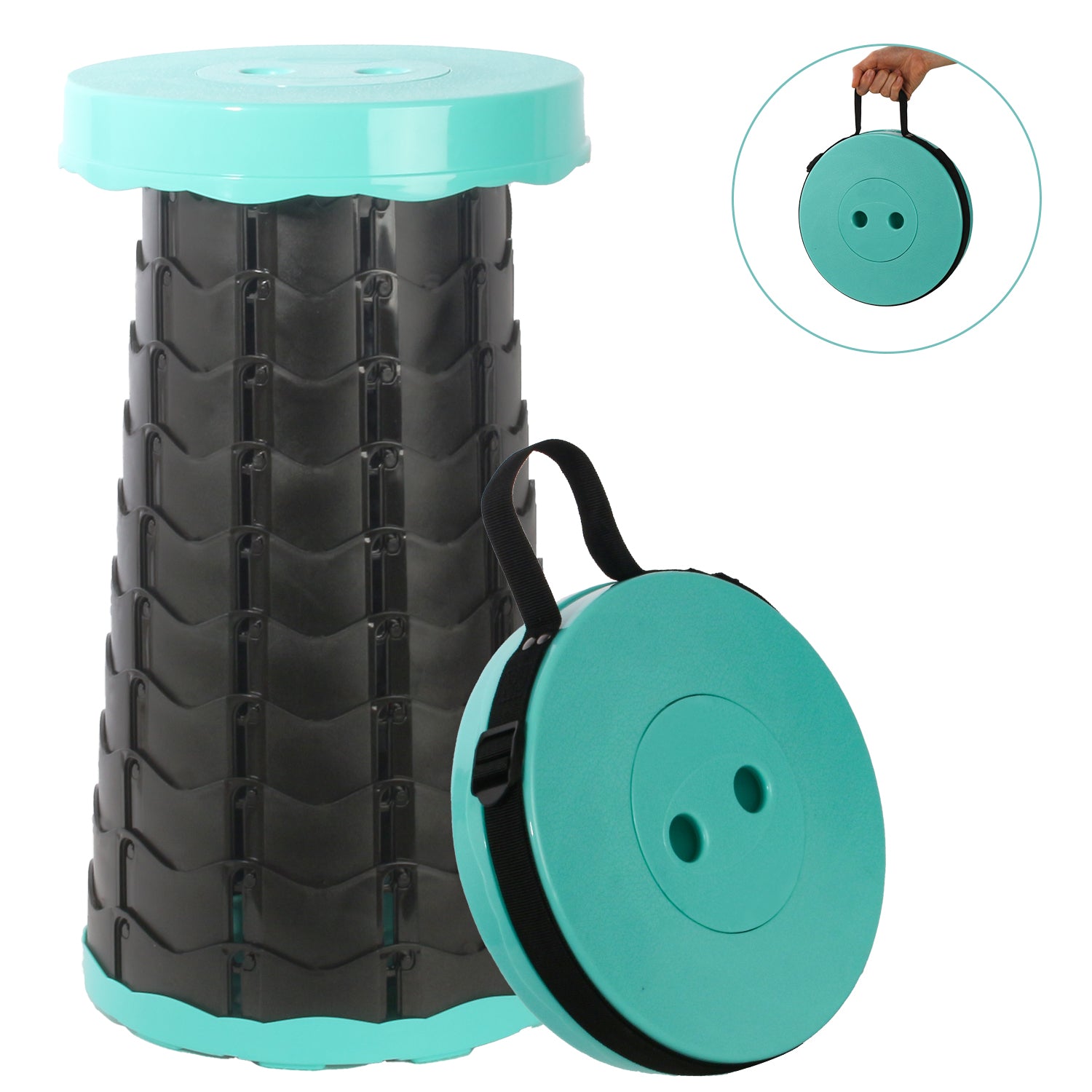 Leogreen-Portable-Telescopic-Stool-Plastic-Foldable-Stool-Portable-Folding-Seat-for-Fishing-BBQ-Camping-Indoor-Gardening-Kitchen-Max-Load-150KG-Green-Black