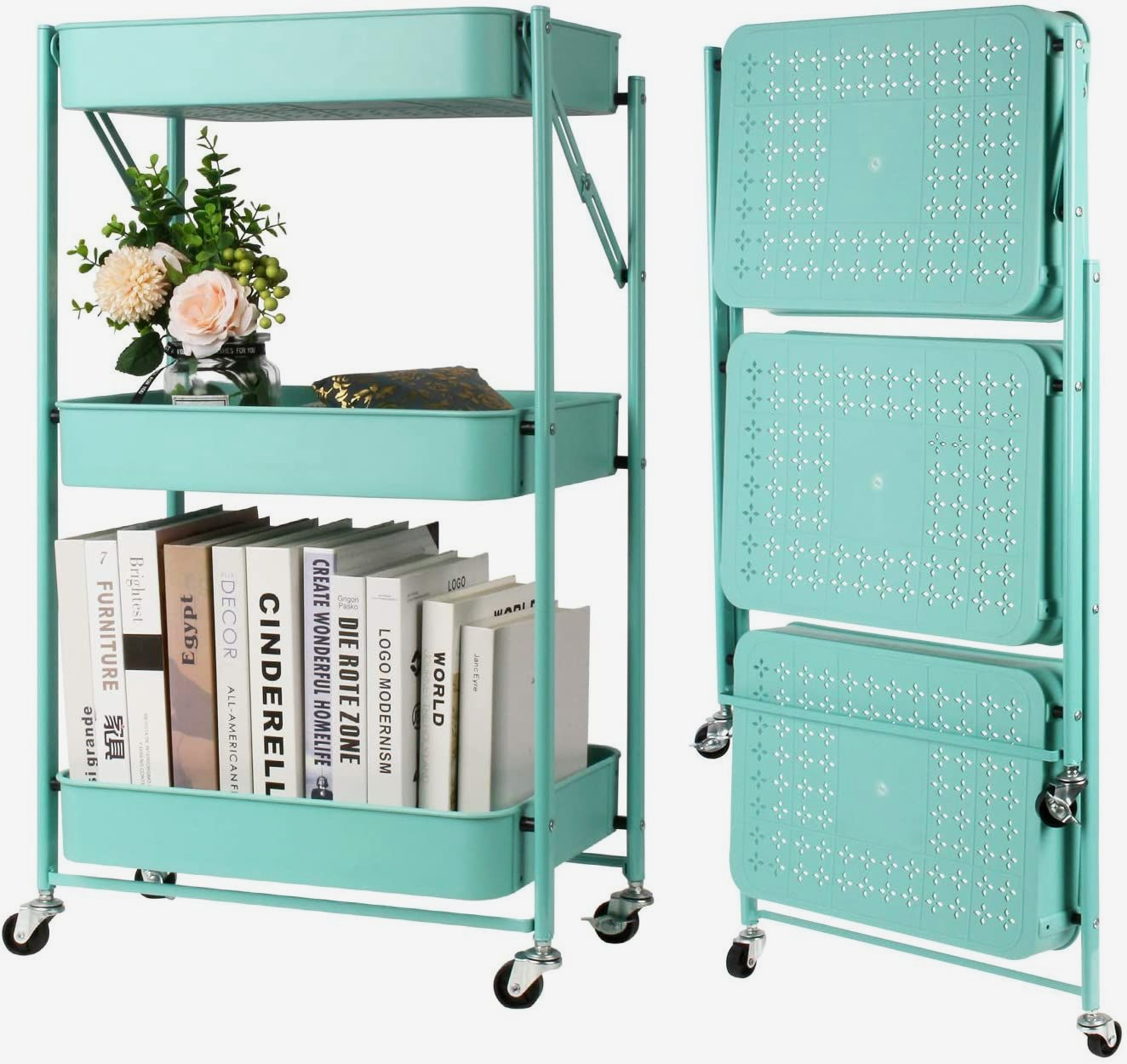 Todeco-3-Tier-Cart-Storage-Rack-Rolling-Storage-Cart-Organizer-for-Kitchen-Bathroom-Mobile-Storage-Organizer-with-Wheels-Green