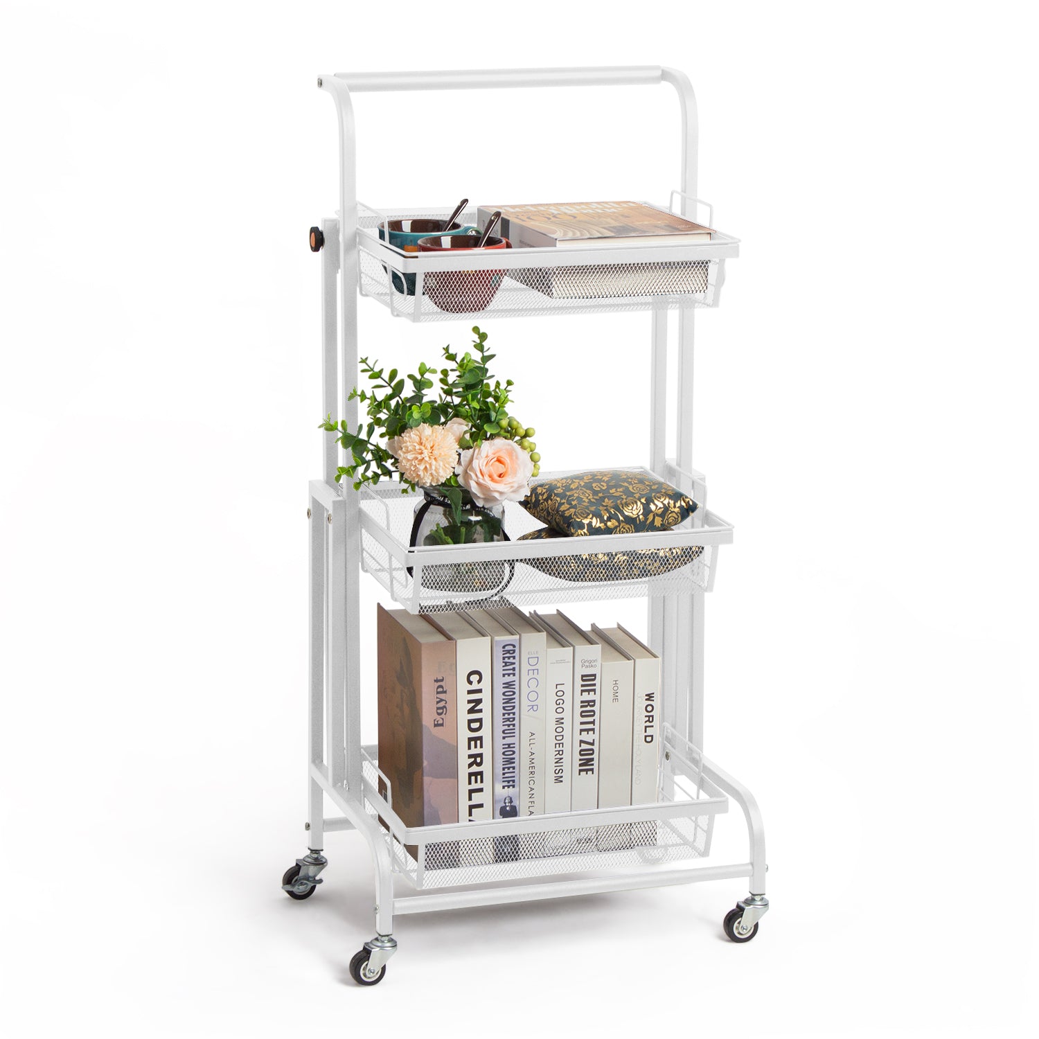 Todeco-Trolley-on-Wheels-Kitchen-Trolley-with-3-Levels-90-180-Adjustable-Angle-Kitchen-Trolley-with-Removable-Tray-for-Kitchen-Office-Bathroom-Cloakroom-44-5-30-5-94-5-cm-White