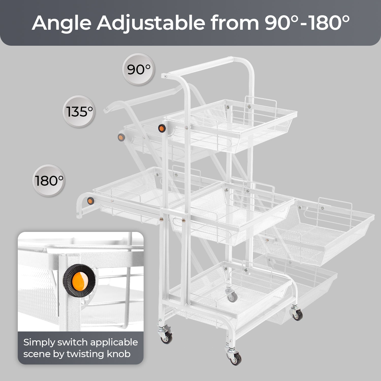 Todeco-Trolley-on-Wheels-Kitchen-Trolley-with-3-Levels-90-180-Adjustable-Angle-Kitchen-Trolley-with-Removable-Tray-for-Kitchen-Office-Bathroom-Cloakroom-44-5-30-5-94-5-cm-White