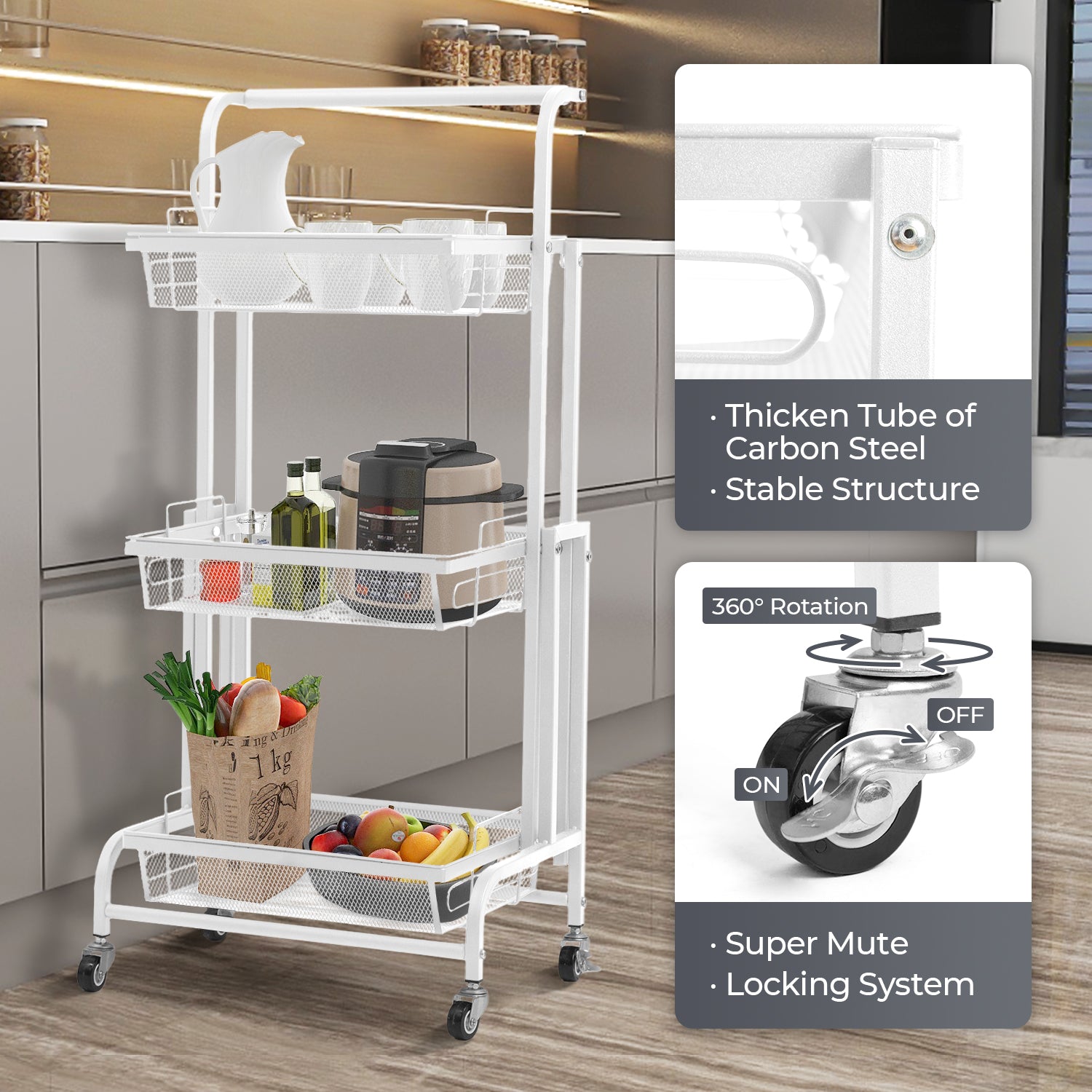 Todeco-Trolley-on-Wheels-Kitchen-Trolley-with-3-Levels-90-180-Adjustable-Angle-Kitchen-Trolley-with-Removable-Tray-for-Kitchen-Office-Bathroom-Cloakroom-44-5-30-5-94-5-cm-White