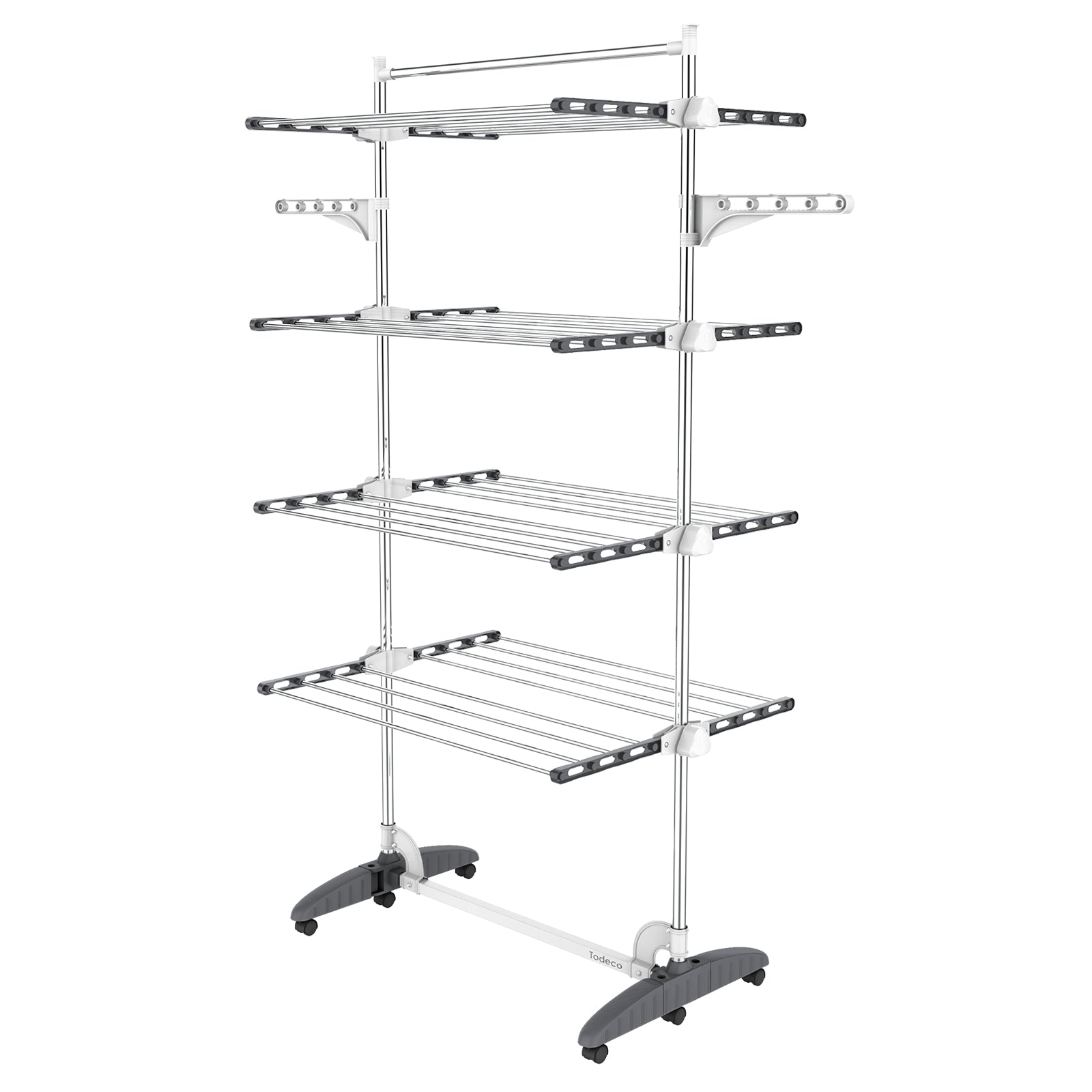 Clothes Drying Rack, 4 shelves (wings/top bar, Grey/White)