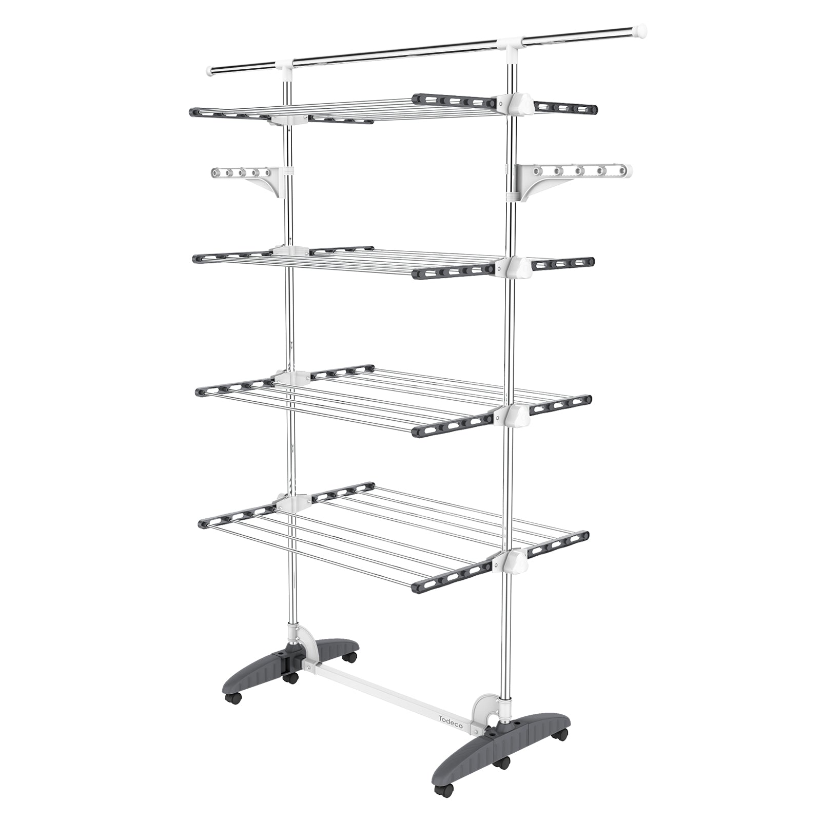 Clothes Drying Rack, 4 shelves (wings/extended top bar, Grey/White)