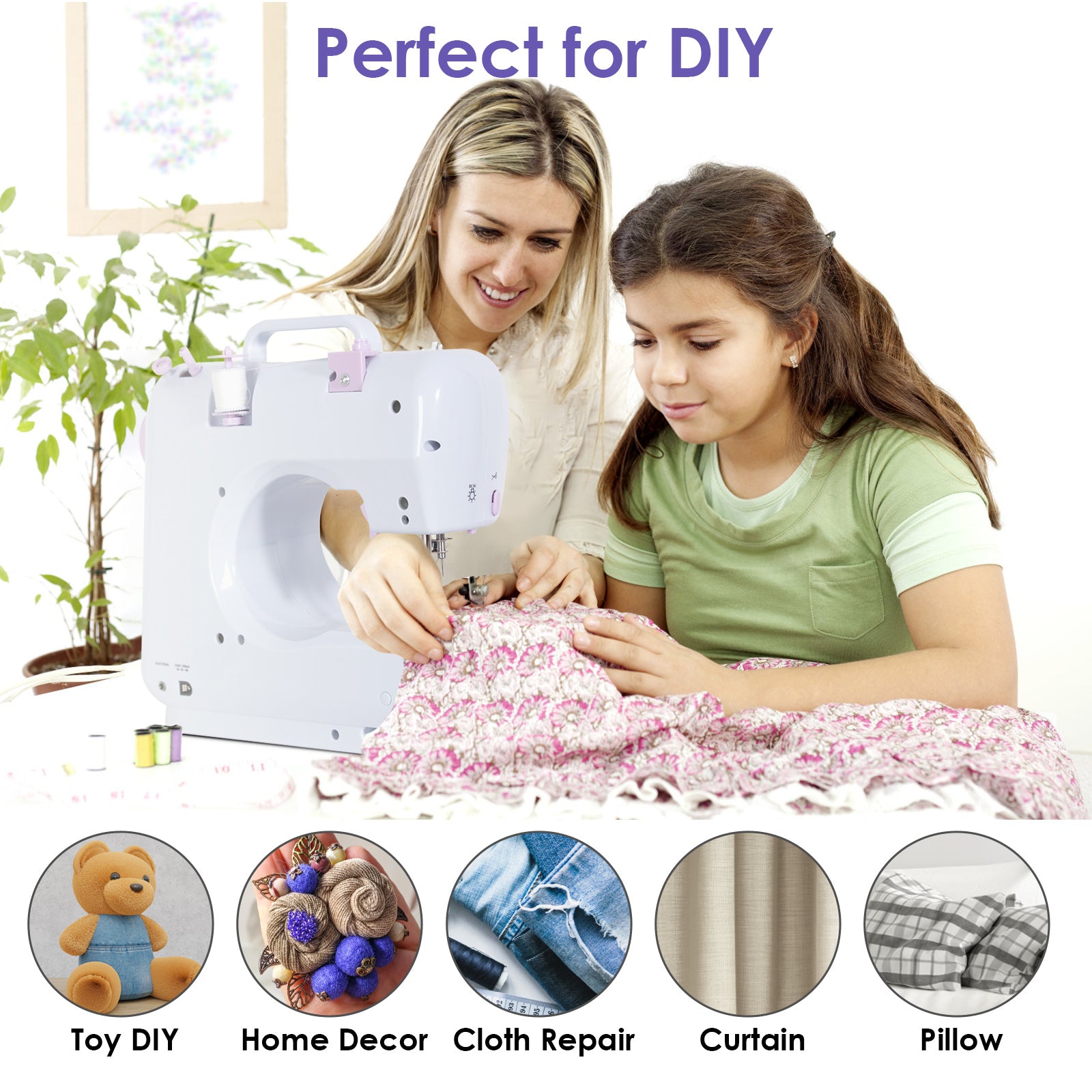 Todeco-Electric-Sewing-Machine-Beginner-Sewing-Machine-with-12-Sewing-Programs-with-Sewing-Kit-and-Pedals-for-Beginners-Parents-and-Children-Purple-Electric-Sewing-Machine-Purple