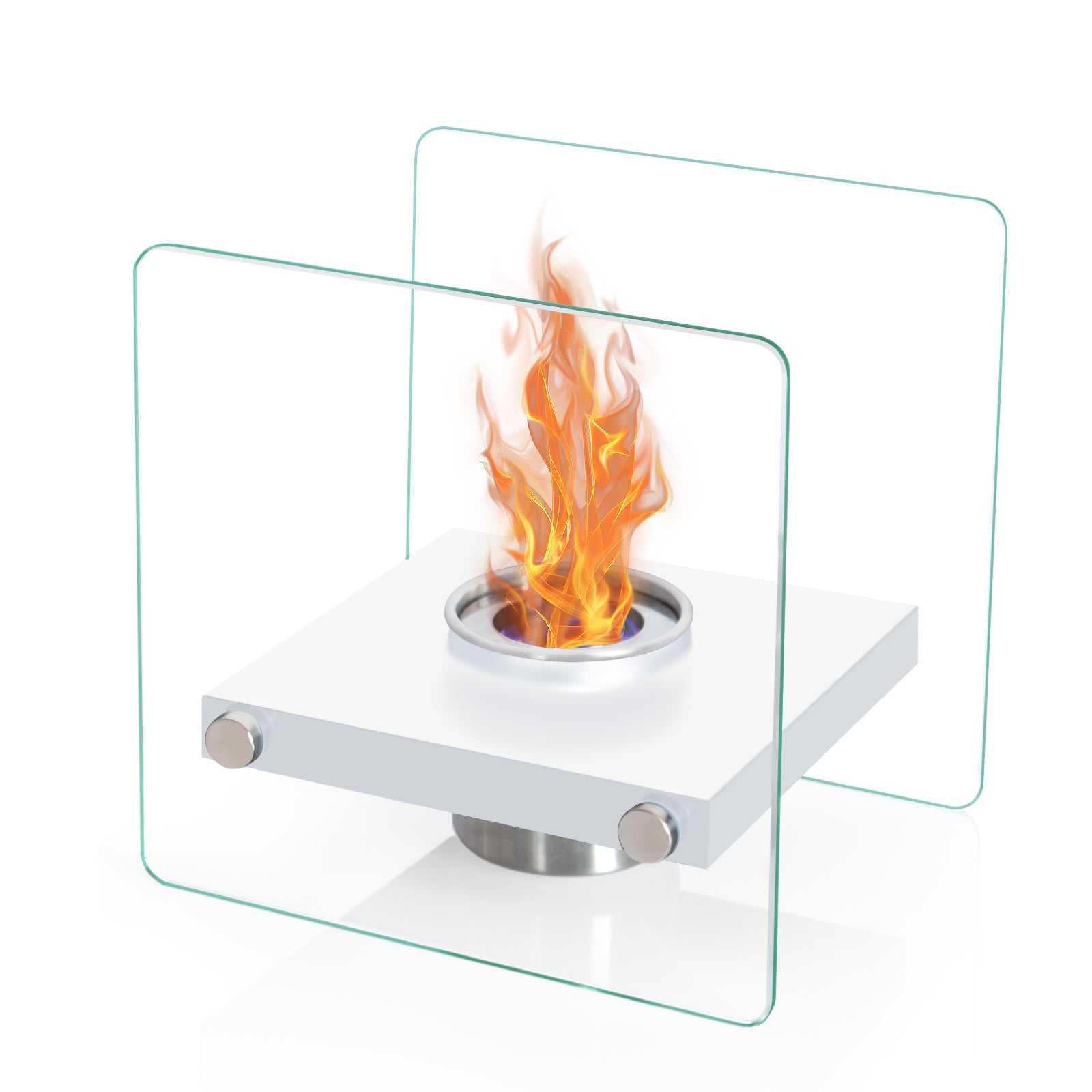 Todeco-Table-Fireplace-Bioethanol-Fireplace-Portable-Table-Fire-for-Outdoors-and-Indoors-Garden-Torch-and-Bioethanol-Fireplace-in-Stainless-Steel-White-Square-Table-Fireplace-White-Square