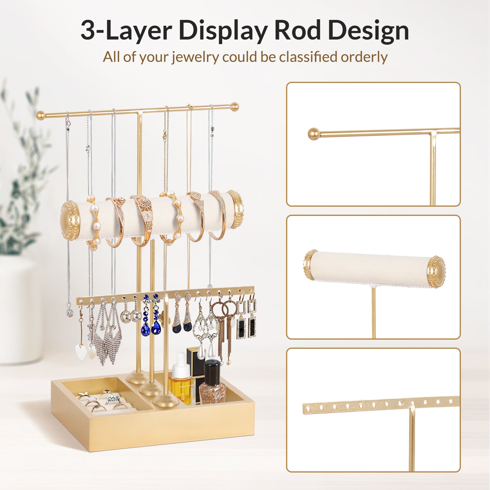 Jewelry-Holder-Jewelry-Display-Stand-Gold-3-Tier-Jewelry-Tree-Stand-with-Tray-for-Necklaces-Rings-Earrings-Bracelets-Watches-and-Accessories-Gold