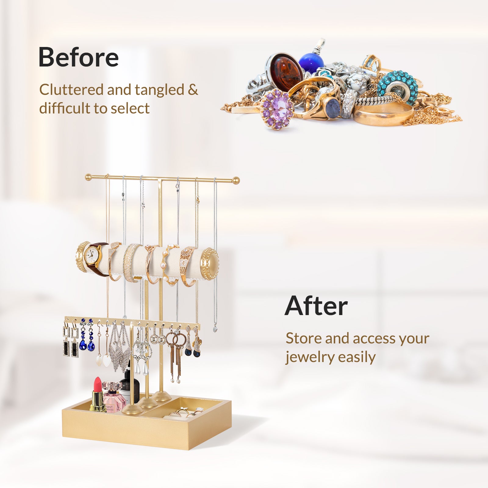 Jewelry-Holder-Jewelry-Display-Stand-Gold-3-Tier-Jewelry-Tree-Stand-with-Tray-for-Necklaces-Rings-Earrings-Bracelets-Watches-and-Accessories-Gold