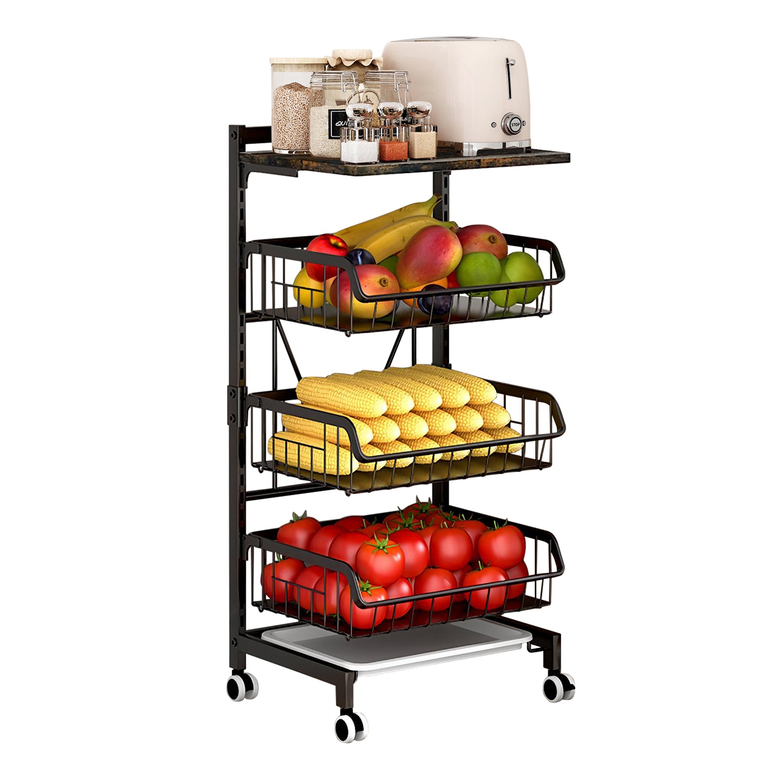 Todeco-Fruit-and-Vegetable-Basket-with-Wheels-Vegetable-Rack-for-Kitchen-4-Tiers-with-Board-Storage-Cart-with-Locking-Casters-and-Tray-for-Kitchen-Fruits-Vegetables-Fruit-and-Vegetable-Basket-4-Tiers-with-Board