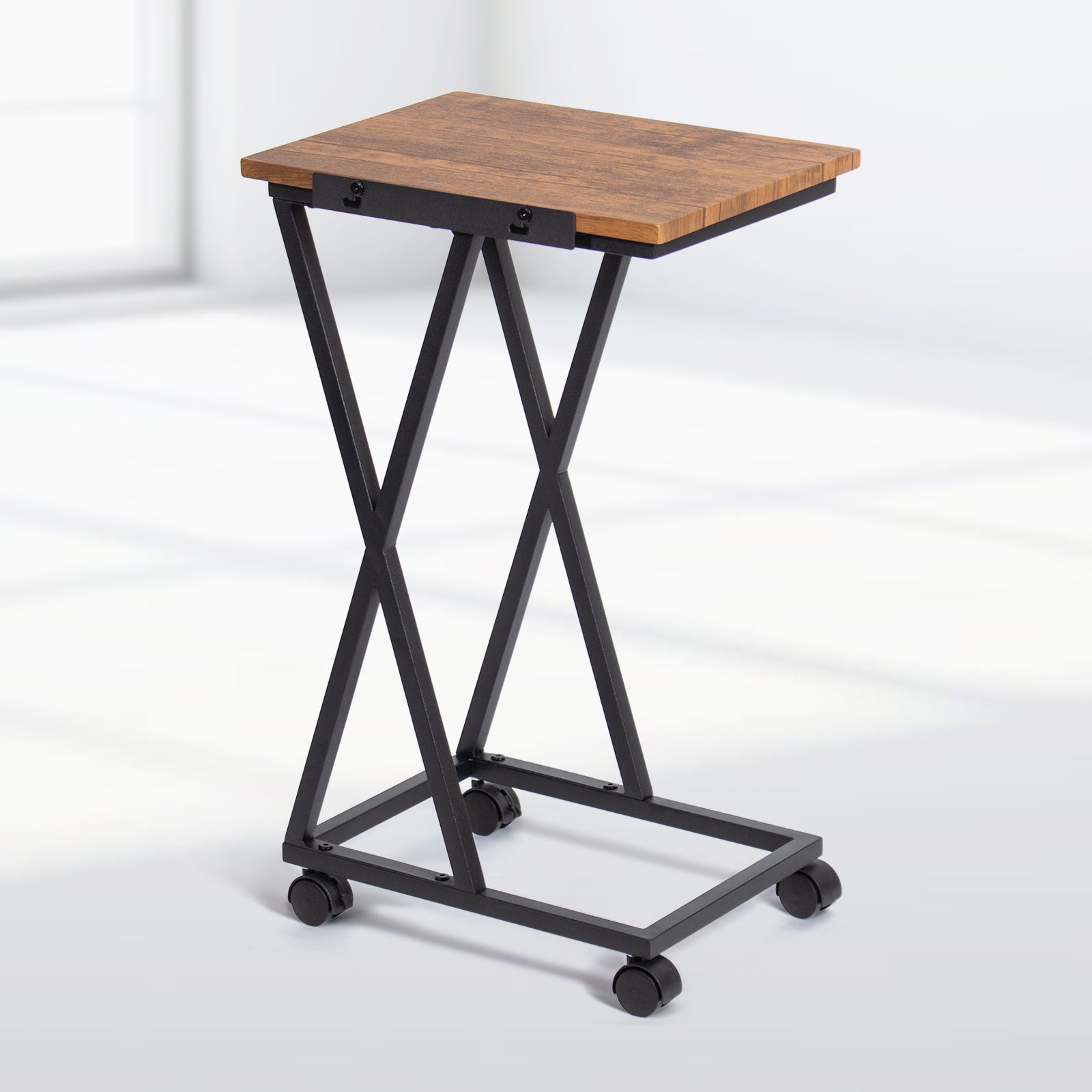 Todeco-Side-Table-with-Tilting-Top-Steel-End-Table-with-Casters-and-Adjustable-Feet-Easy-Assembly-for-Living-Room-Bedroom-Balcony-Brown-and-Black-Side-Table