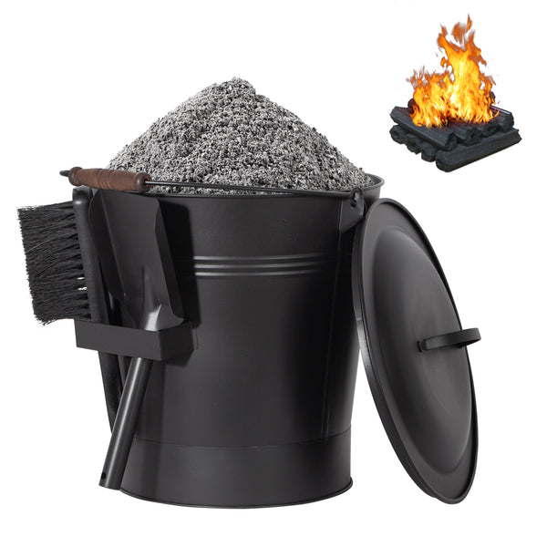 Todeco-Ash-Bucket-with-Lid-Shovel-and-Brush-24-Liter-Metal-Charcoal-Bucket-with-Handle-for-Indoor-and-Outdoor-Fireplace-Fireplace-Wood-Stove-Barbecue-Black