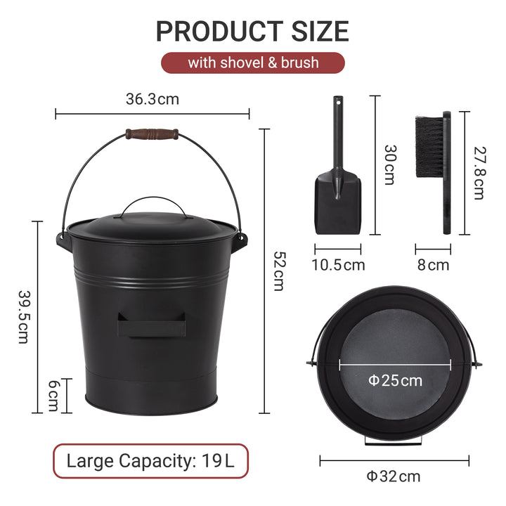 Todeco-Ash-Bucket-with-Lid-Shovel-and-Brush-19-Liter-Metal-Charcoal-Bucket-with-Handle-for-Indoor-and-Outdoor-Fireplace-Fireplace-Wood-Stove-Barbecue-Black