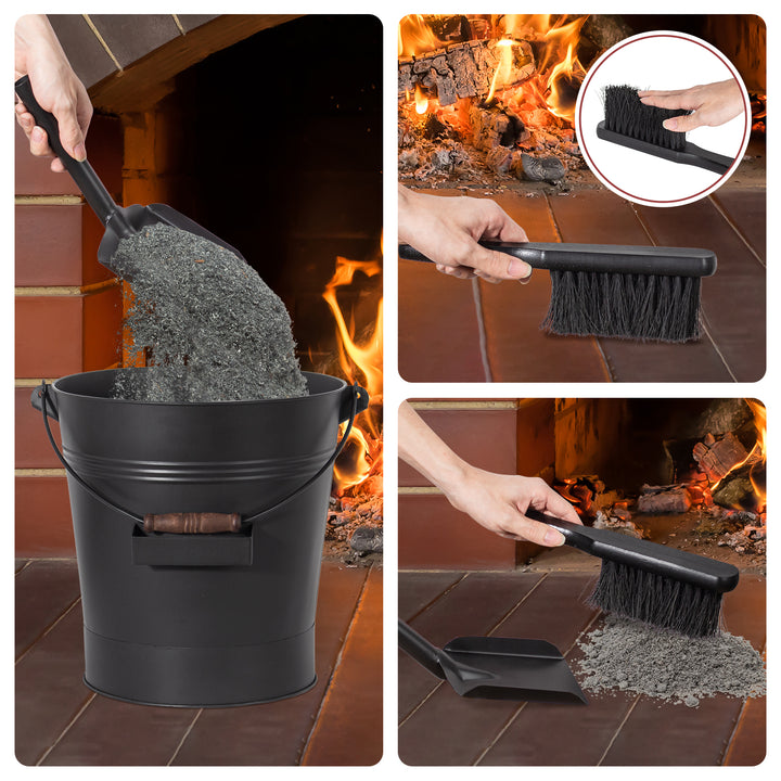 Todeco-Ash-Bucket-with-Lid-Shovel-and-Brush-19-Liter-Metal-Charcoal-Bucket-with-Handle-for-Indoor-and-Outdoor-Fireplace-Fireplace-Wood-Stove-Barbecue-Black