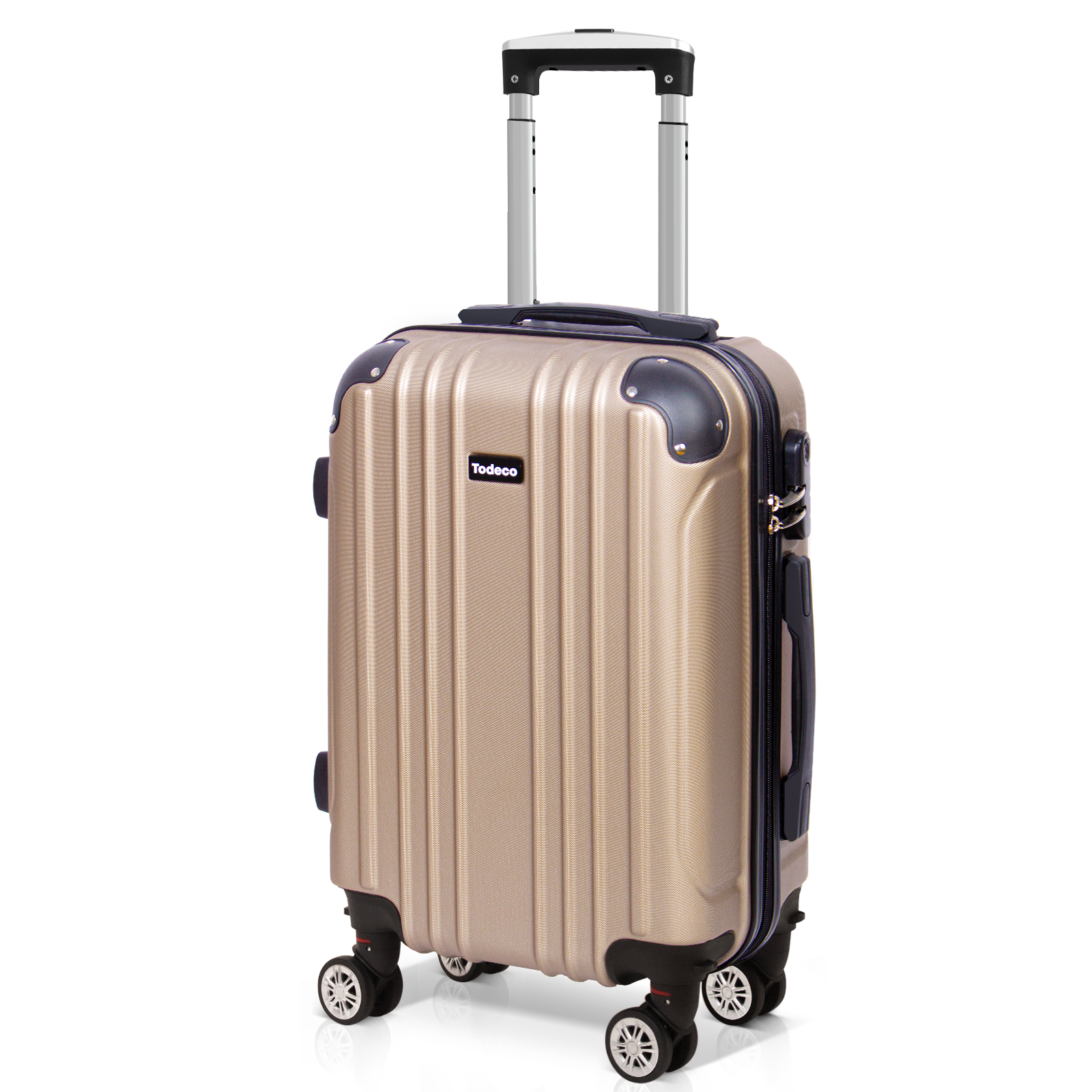 Todeco-Cabin-Suitcase-55cm-Lightweight-Carry-on-Suitcase-with-Hard-Shell-Travel-Suitcase-Rigid-and-Lightweight-ABS-with-4-Double-Wheels-55x35x22cm-Champagne-Cabin-Suitcase-55cm-Champagne