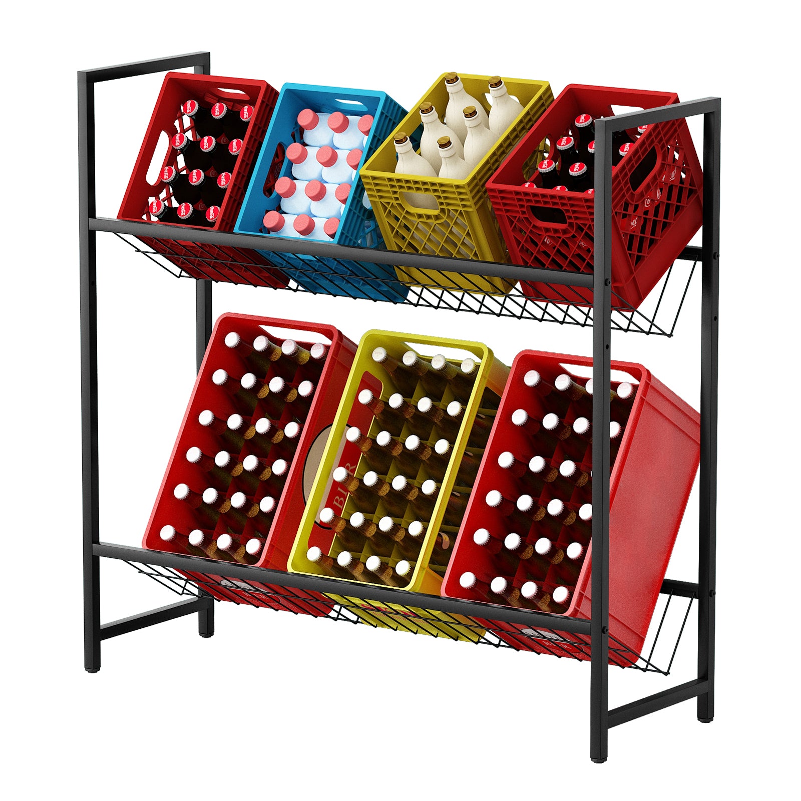 Beverage-Shelf-with-Wire-Mesh-Support-Height-Adjustable-Beverage-Crate-Holder-for-6-8-Crates-Beverage-Crate-Shelf-with-Adjustable-Feet-Beverage-Shelf
