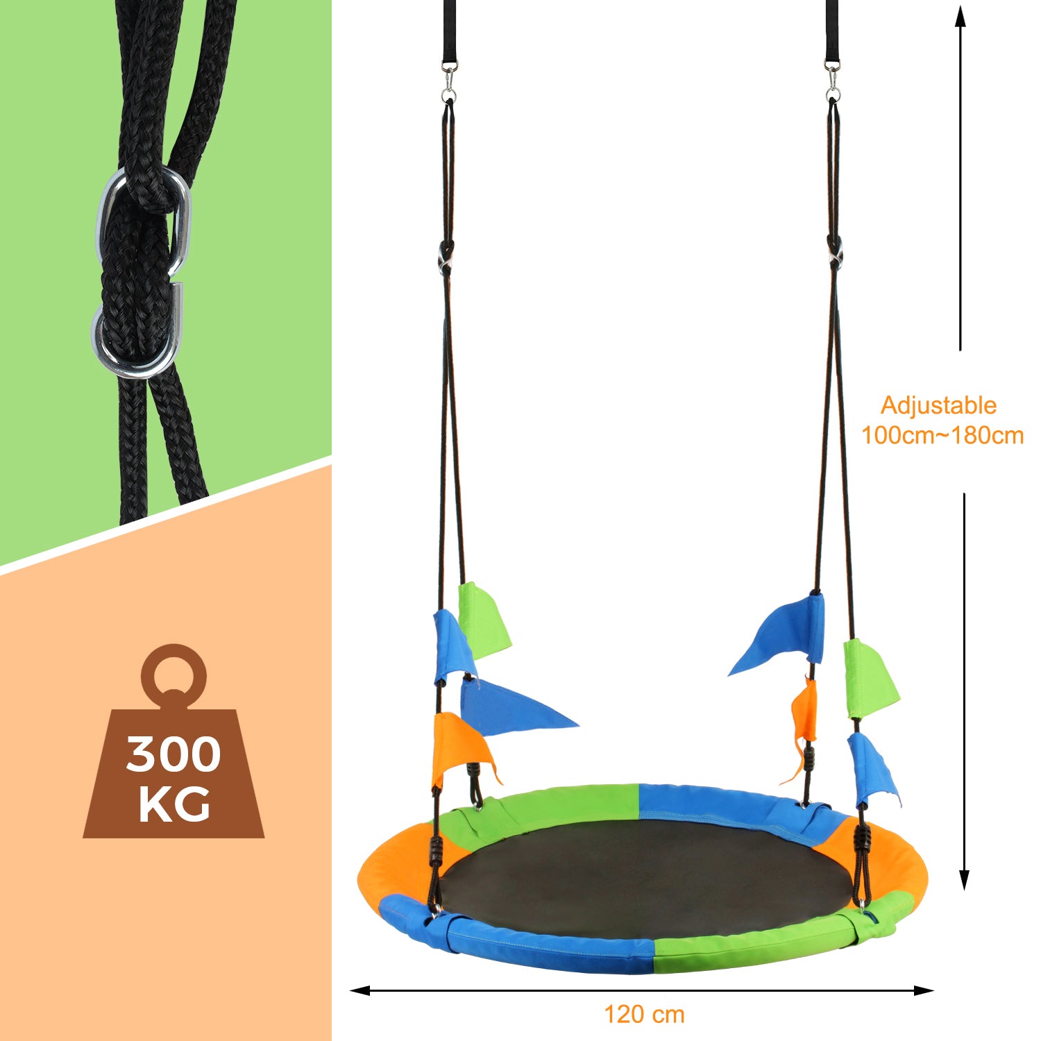 Leogreen-Bird-s-Nest-Swing-120-cm-Maximum-Load-300-kg-Height-Adjustable-from-100-to-180cm-with-Hanging-Straps-Together-for-Children-and-Adults-Multicolored