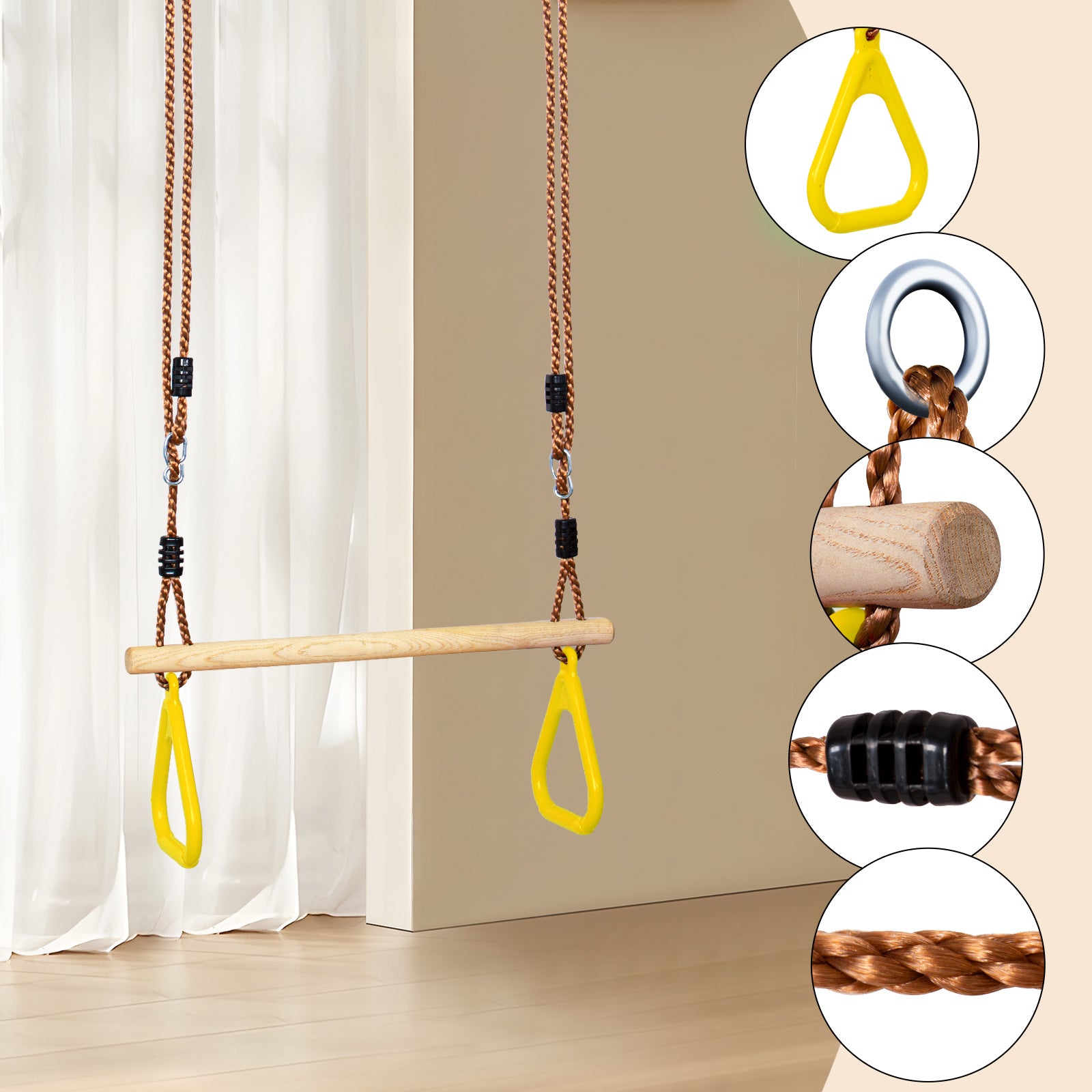 Leogreen-Wooden-Trapeze-Gymnastics-Rings-and-Bar-for-Children-Indoor-Outdoor-Garden-Games-Yellow