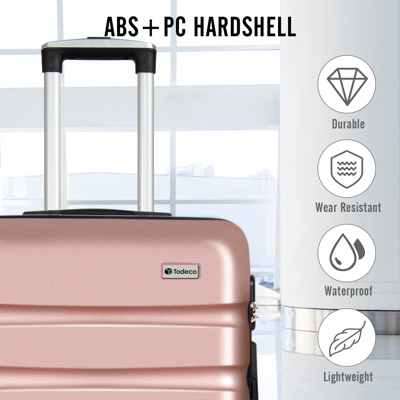 Todeco-Medium-Suitcase-67cm-Rigid-and-Lightweight-ABS-PC-Lightweight-Carry-on-Suitcase-with-Hard-Shell-Travel-Suitcase-with-4-Double-Wheels-67-44-25cm-Rose-Gold