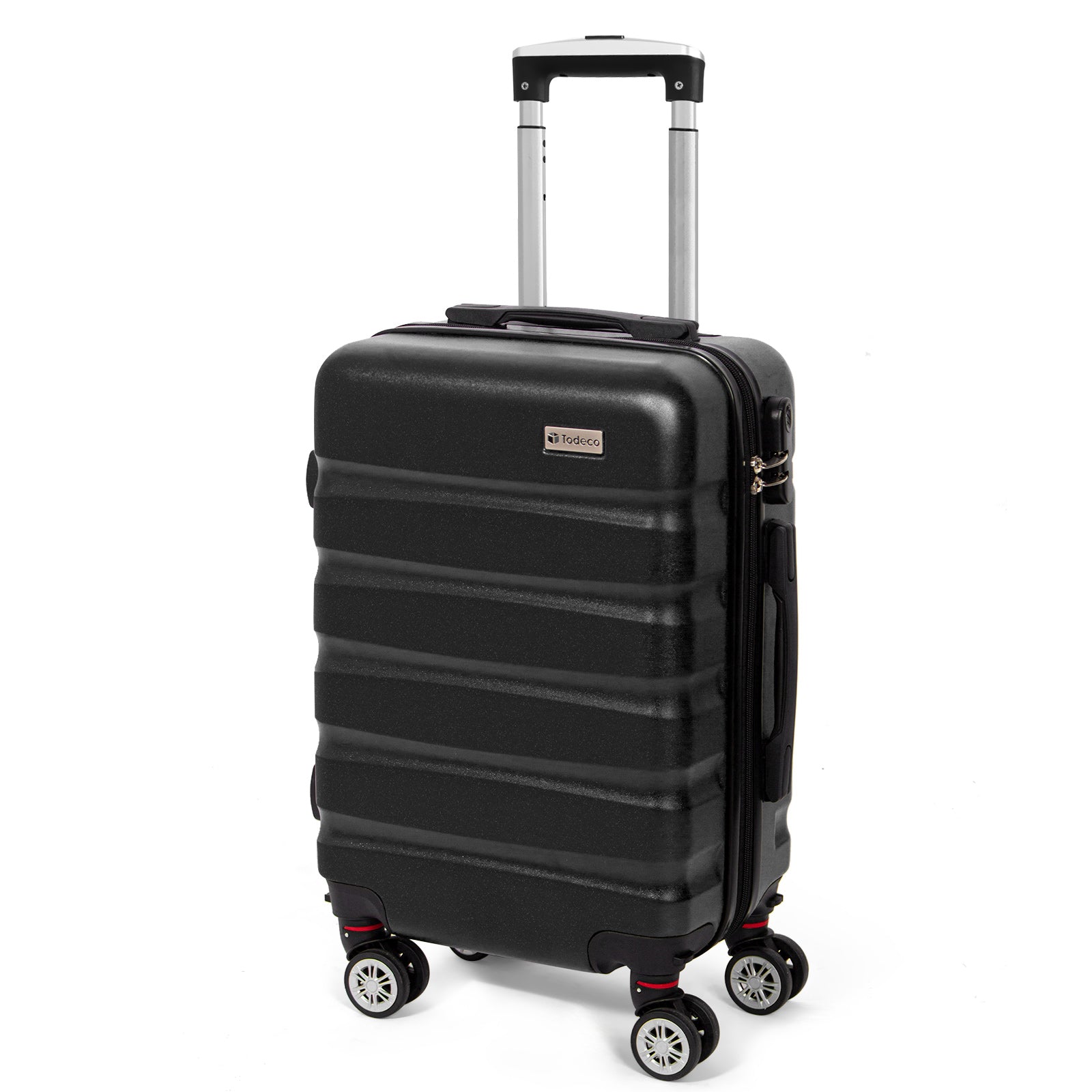 Todeco-Cabin-Suitcase-56cm-Rigid-and-Lightweight-ABS-PC-Lightweight-Carry-on-Suitcase-with-Hard-Shell-Travel-Suitcase-with-4-Double-Wheels-56x36x22cm-Black