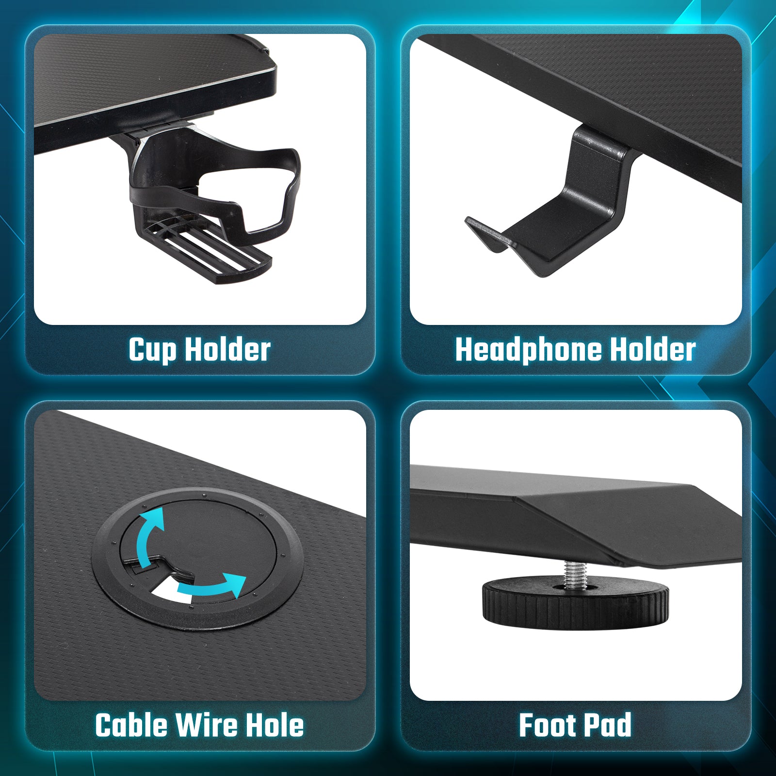 Todeco-Corner-Desk-L-shaped-Desk-LED-Gaming-Desk-160-x-100cm-Large-Gaming-Desk-with-Carbon-Fiber-Top-with-Cup-Holder-and-Headphone-Hook