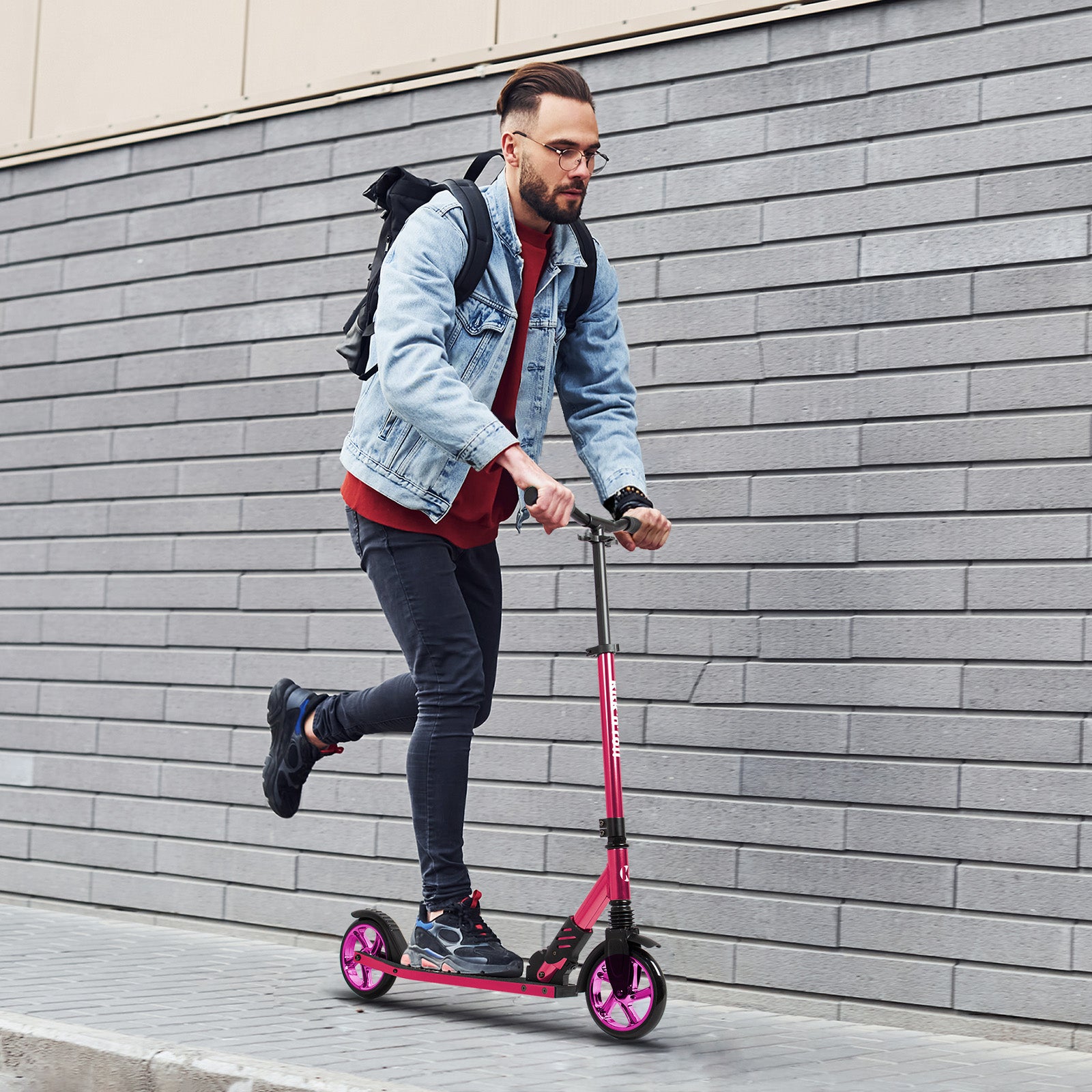 Foldable-Scooter-Adjustable-Handlebar-Height-with-Kickstand-180-mm-Wheels-Stable-Aluminum-Scooter-for-Adults-and-Teenagers-up-to-100-kg-Pink