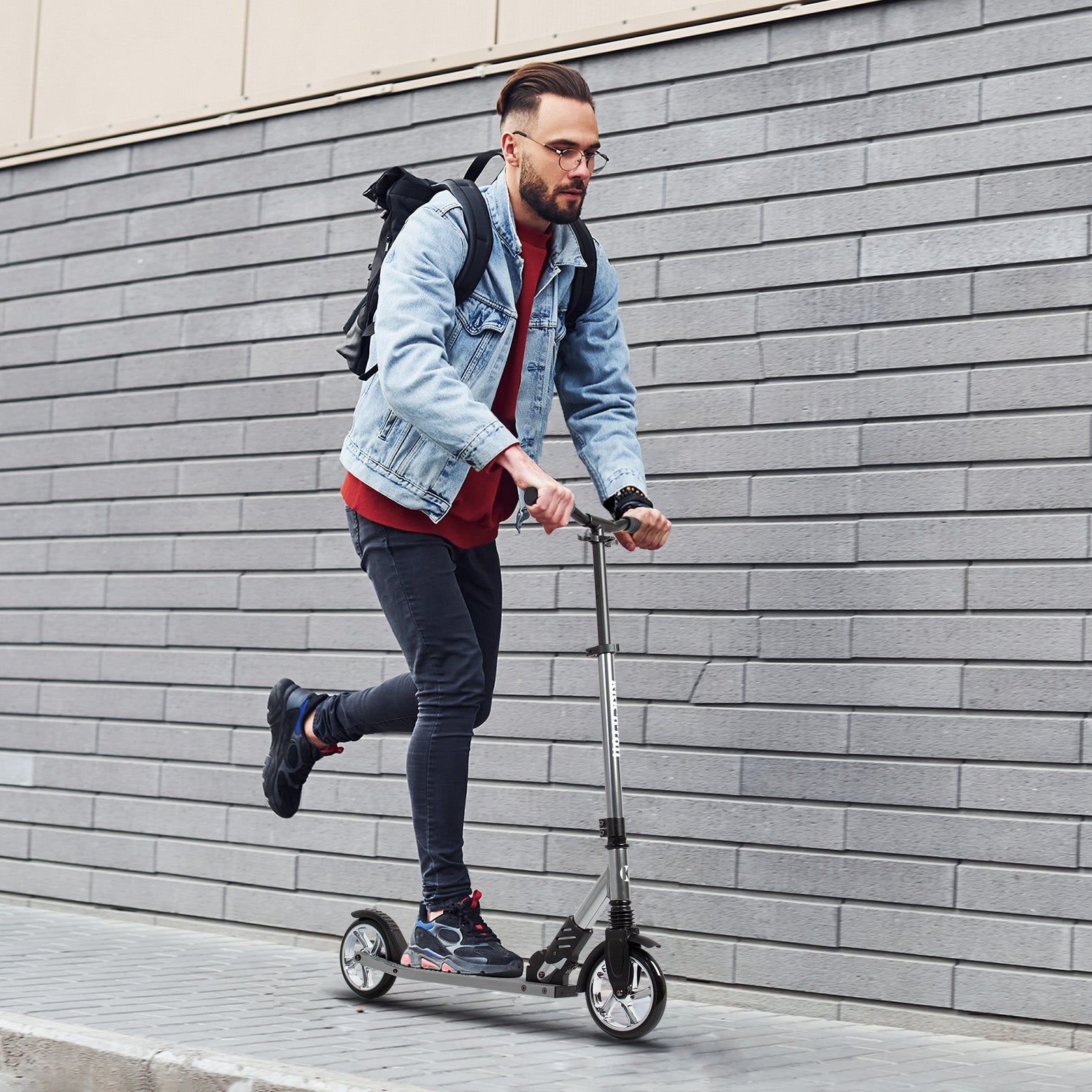Foldable-Scooter-Adjustable-Handlebar-Height-with-Kickstand-180-mm-Wheels-Stable-Aluminum-Scooter-for-Adults-and-Teenagers-up-to-100-kg-Gray