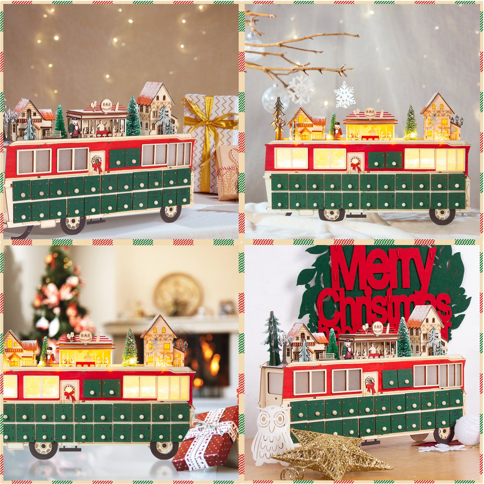 Todeco-Wooden-Advent-Calendar-24-Drawers-to-Fill-Illuminated-Advent-Calendar-Bus-Shape-Wooden-Christmas-Decoration-43-x-8-5-x-28-cm-Wooden-Advent-Calendar