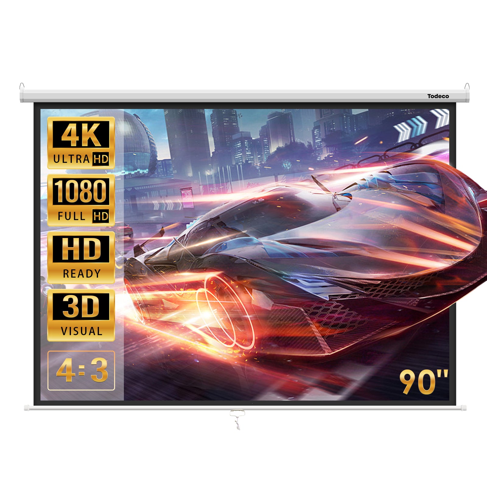 Todeco-90-Inch-Projection-Screen-Manual-Roll-Up-Wall-or-Ceiling-Mounting-for-Home-Cinema-and-Business-137-x-183-cm-4-3-Formats-HD-4K-3D-90-Inch-Projection-Screen-137-x-183-cm