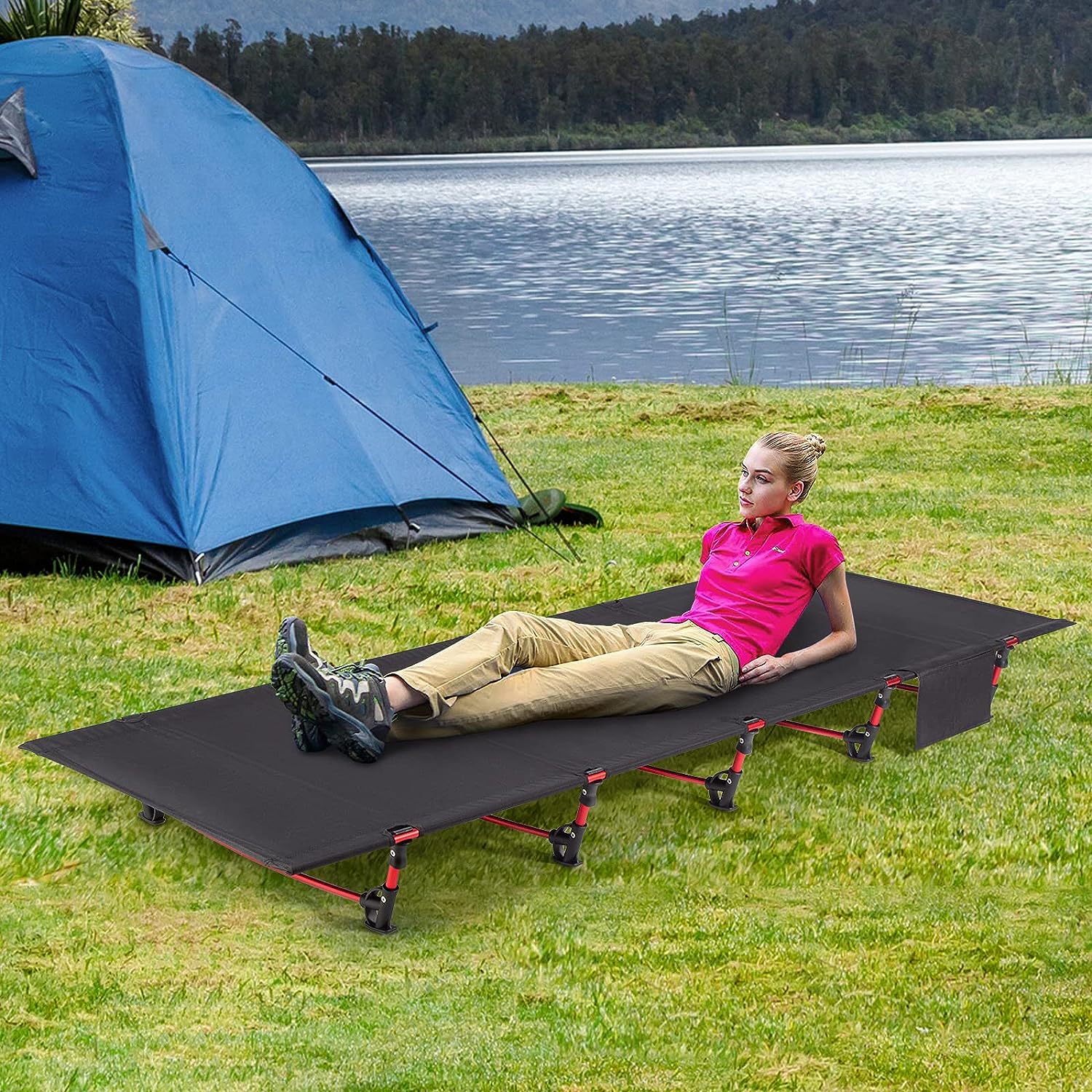 Leogreen-Foldable-Camp-Bed-Ultra-Lightweight-Compact-Strong-and-Durable-192-x-70-x-17cm-for-Tents-Outdoor-Hiking-Traveling-Maximum-Load-150kg-Black