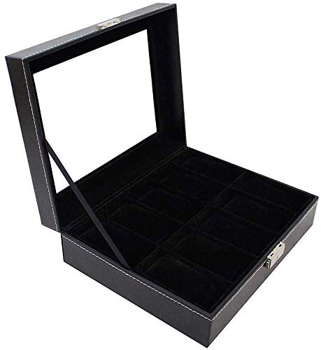 Todeco-Watch-Box-Box-for-Watches-and-Bracelets-Dimensions-25-x-20-x-8-cm-Box-material-MDF-10-Watches-and-glass-Black