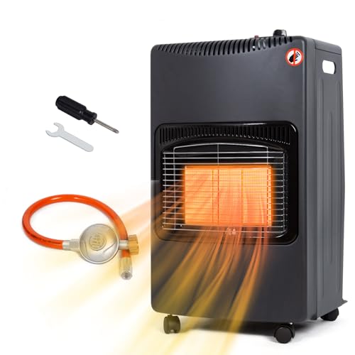 Todeco Gas Heater, black, 3 Heating Levels, Includes Pressure Regulator, Gas Hose, for Balconies and Well-Ventilated Indoor-Outdoor Spaces