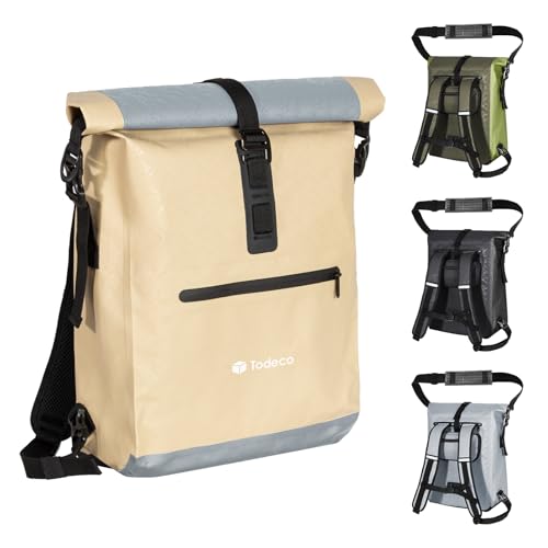Todeco-3-in-1-Bicycle-Backpack-20L-Bicycle-Rear-Rack-Bag-Waterproof-Backpack-and-Shoulder-Bag-Waterproof-Reflective-Computer-Compartment-Beige