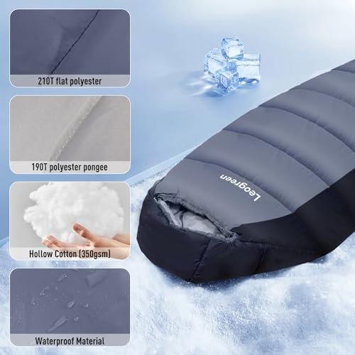 Leogreen-Sleeping-Bag-15-5-for-3-4-Seasons-300GSM-1800g-Ultralight-Mummy-Sleeping-Bag-for-Adults-for-Camping-Hiking-and-Mountaineering-210x80x35cm-Black