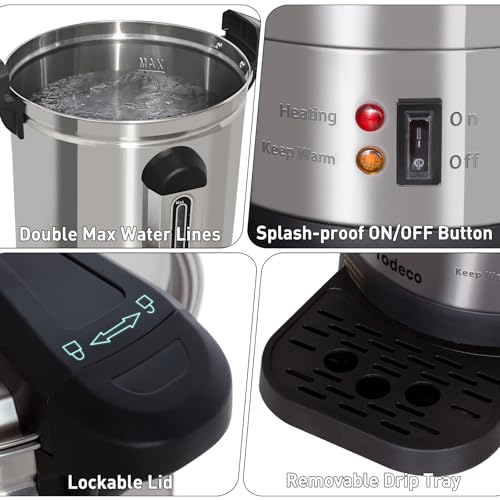 Todeco Hot Drink Dispenser 7.7L, 1500W, Stainless Steel Mulled Wine Pot with Drip Tray, Tap, Thermostat, Temperature Adjustment 30-110°C