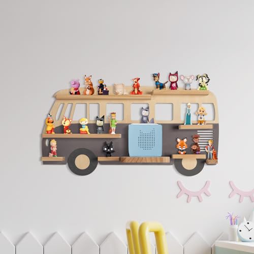 Todeco-Magnetic-Shelf-for-Tonie-Box-and-Tonies-Up-to-20-25-Tonies-Wall-Mounted-Children-s-Music-Box-Shelf-Gray-Bus