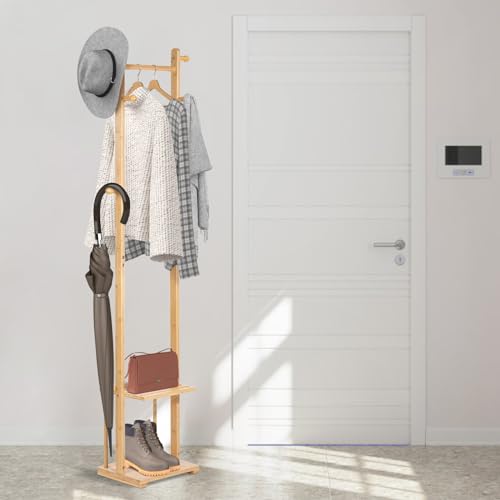 Todeco-Coat-Rack-on-Bamboo-Feet-with-2-Tier-Shelf-6-Hooks-and-Rods-Non-Slip-Mat-Coat-Racks-for-Entrance-Bathroom-House-Bedroom