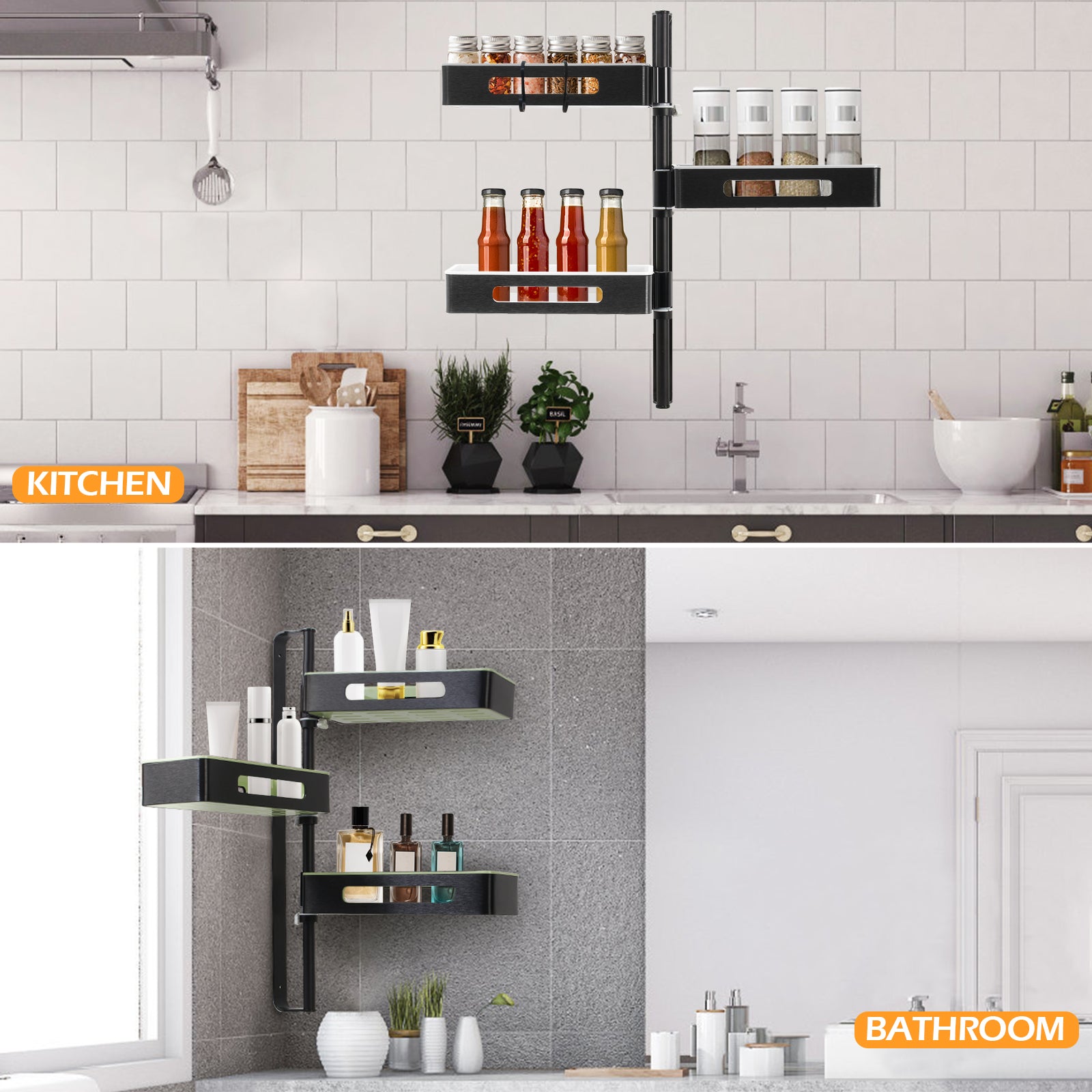 Todeco-Shower-Organizer-Holder-Punch-Free-Wall-Mounted-Bathroom-Storage-Shelf-3-Tier-Height-Adjustable-Kitchen-Storage-Spice-Rack-for-Living-Room-Balcony