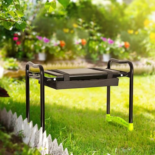 Todeco-Garden-Kneeling-Bench-Kneeling-Rest-with-2-Types-of-Cushions-and-Tool-Bag-Foldable-Garden-Kneeler-and-Seat-Lawn-Mat-and-Soft-Pads-for-Gardening-Knees