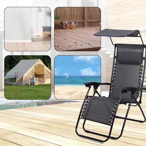 Todeco-Outdoor-Garden-Deckchair-Foldable-Beach-Deckchair-with-Sun-Shade-Sun-Lounger-with-Headrest-Adjustable-Armrests-Camping-in-Breathable-Textilene-Gray