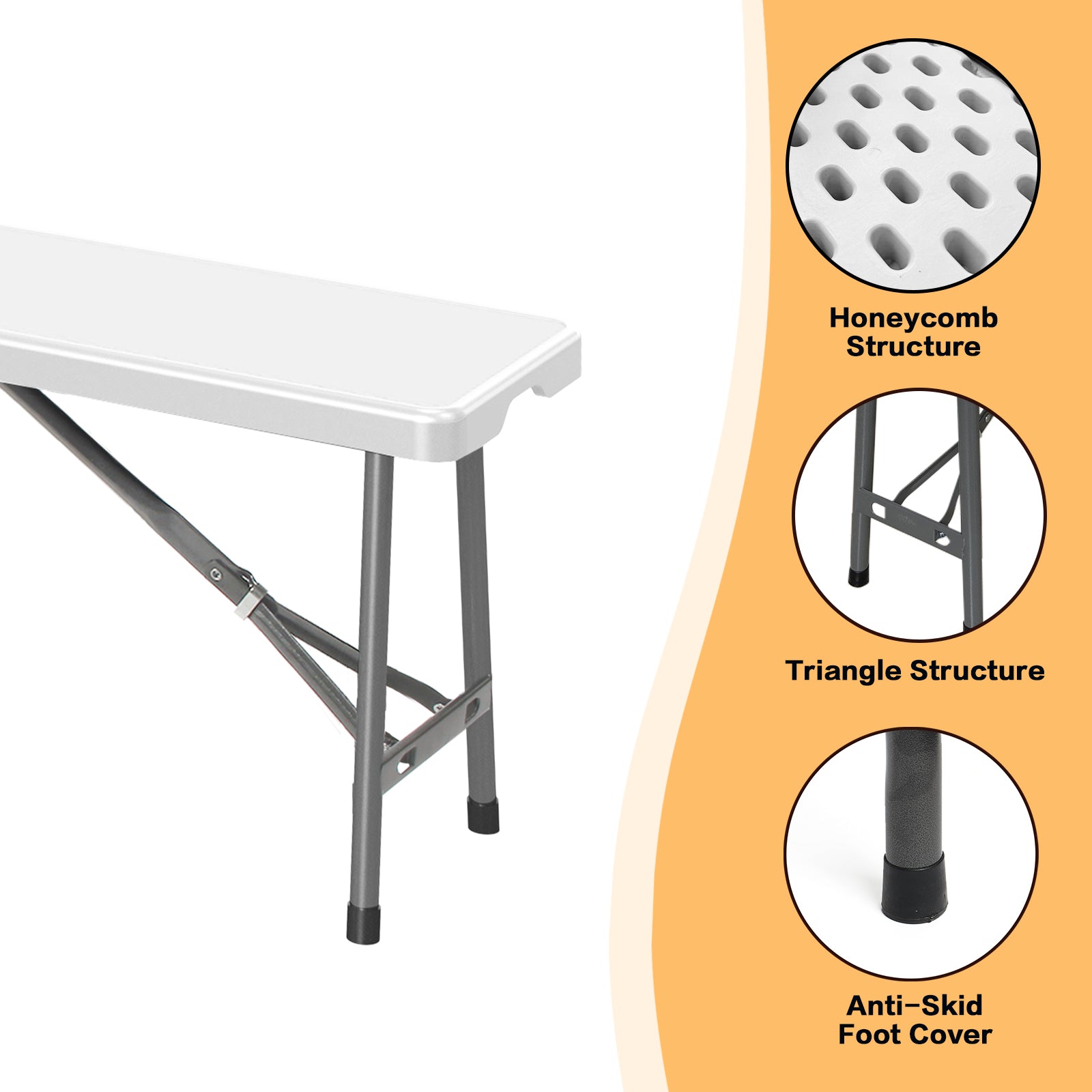 Banc Pliant (183 x 30 x 43cm, Blanc)