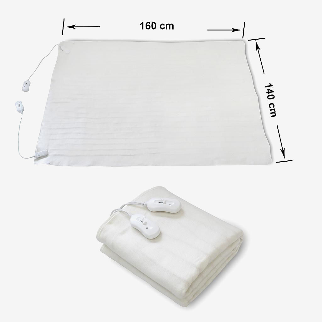 Heated-Mattress-Topper-Bed-Heater-Double-160-x-140-cm-2x60W-White-Manual-control-Polyester-Standards-Certifications-CB-CE