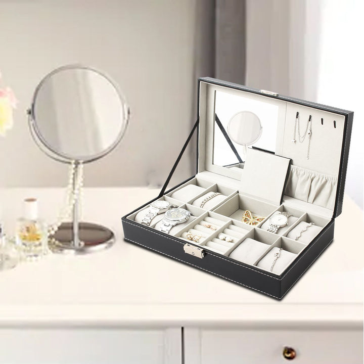 Jewelry-and-Watch-Box-Watch-and-Jewelry-Display-8-watches-jewelry-and-mirror-Grey-Dimensions-30-x-20-x-8-cm