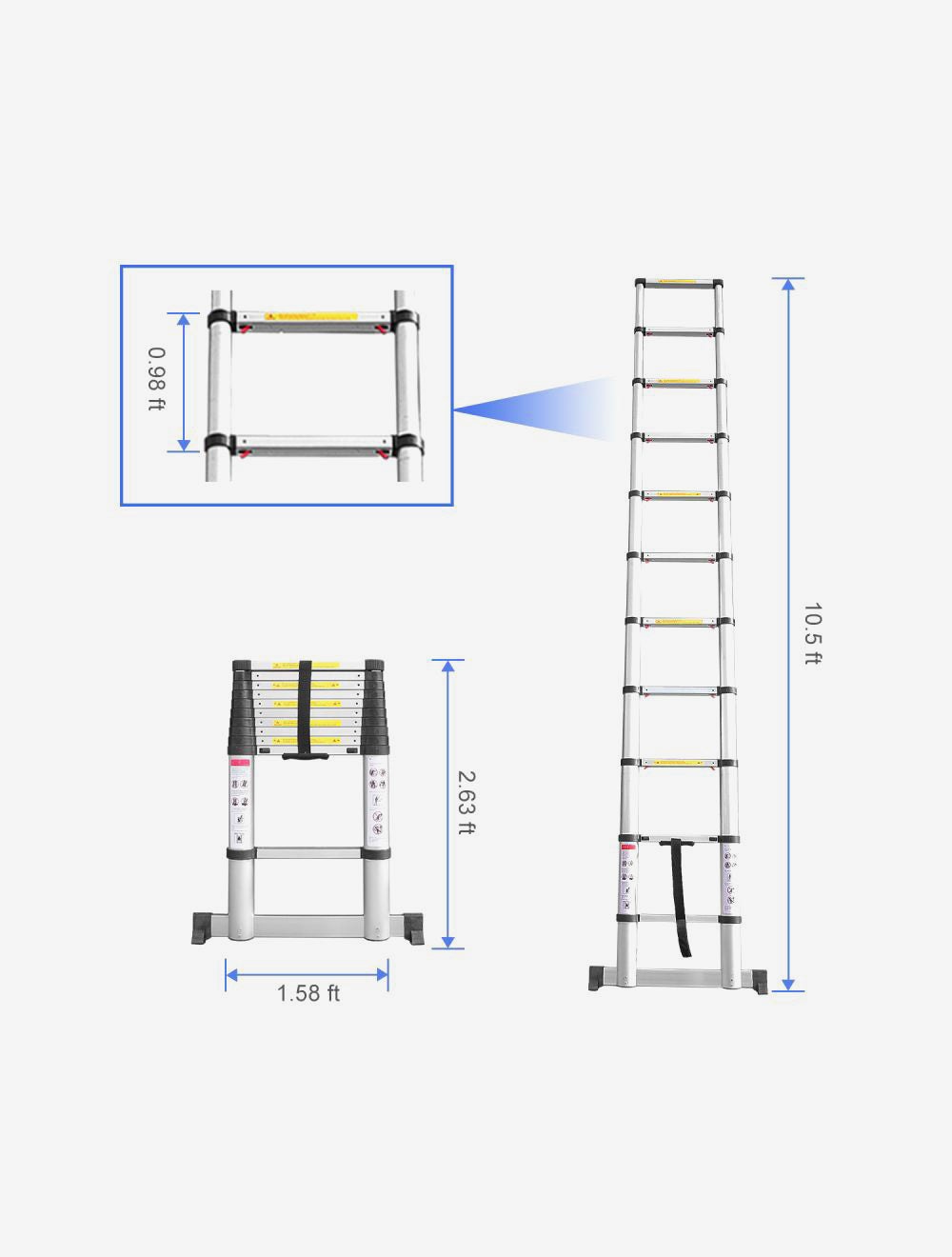 Todeco-Telescopic-Ladder-3-2M-Foldable-Ladder-with-Stabilizer-Bar-One-Button-Retraction-Mechanism-Aluminum-Ladder-Loadable-Up-to-150-kg